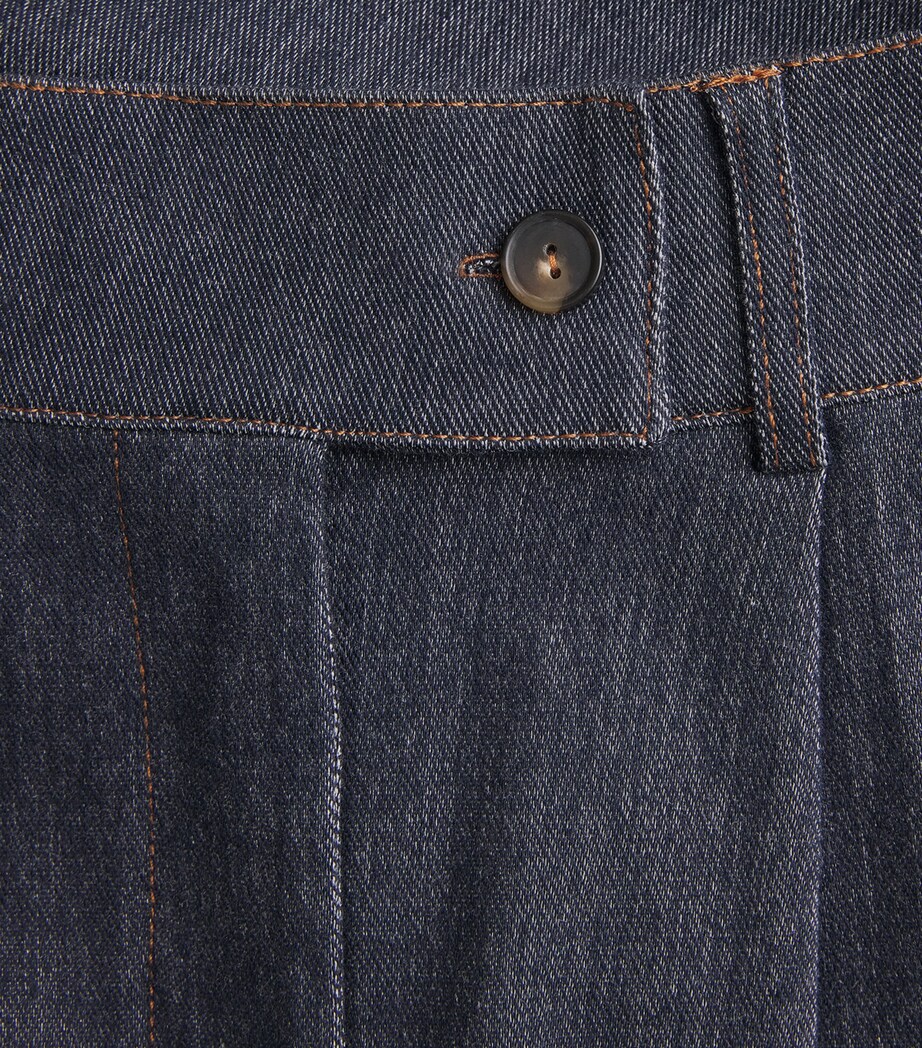 MM Womens Denim-Effect Wide-Leg Trousers Navy Image 6