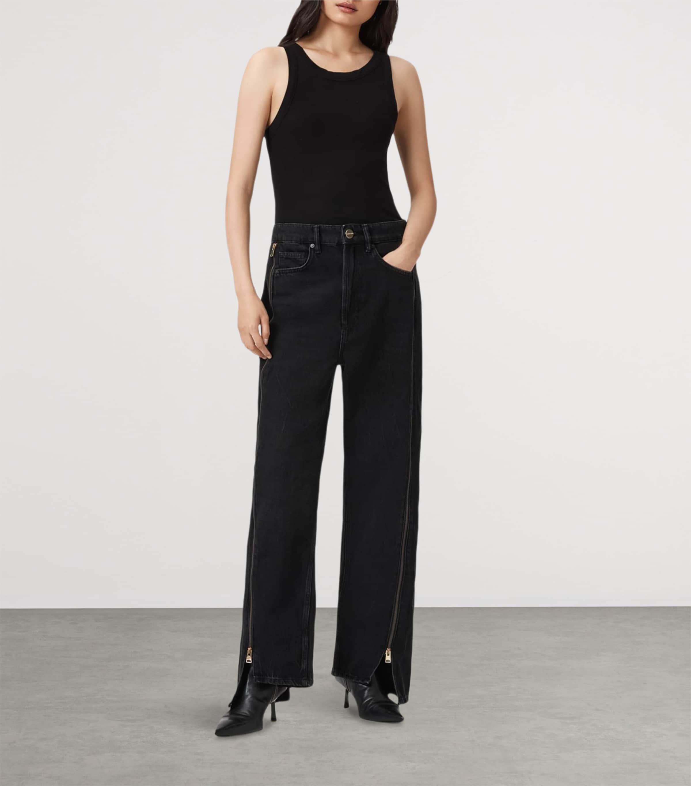 AllSaints Womens Organic Cotton Frankie Wide-Leg jeans Washed Black Image 2