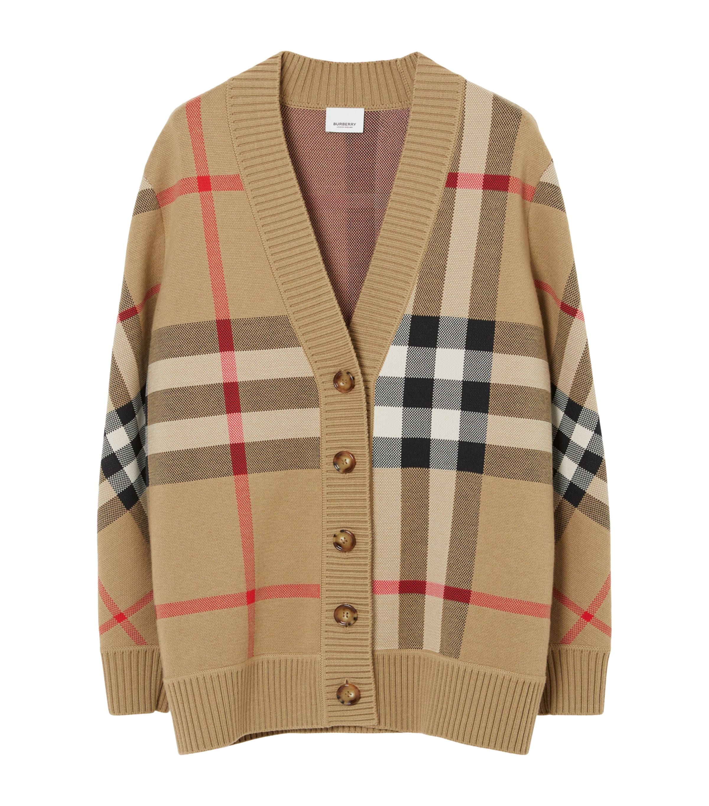 Burberry Wool-blend Check Cardigan In Beige