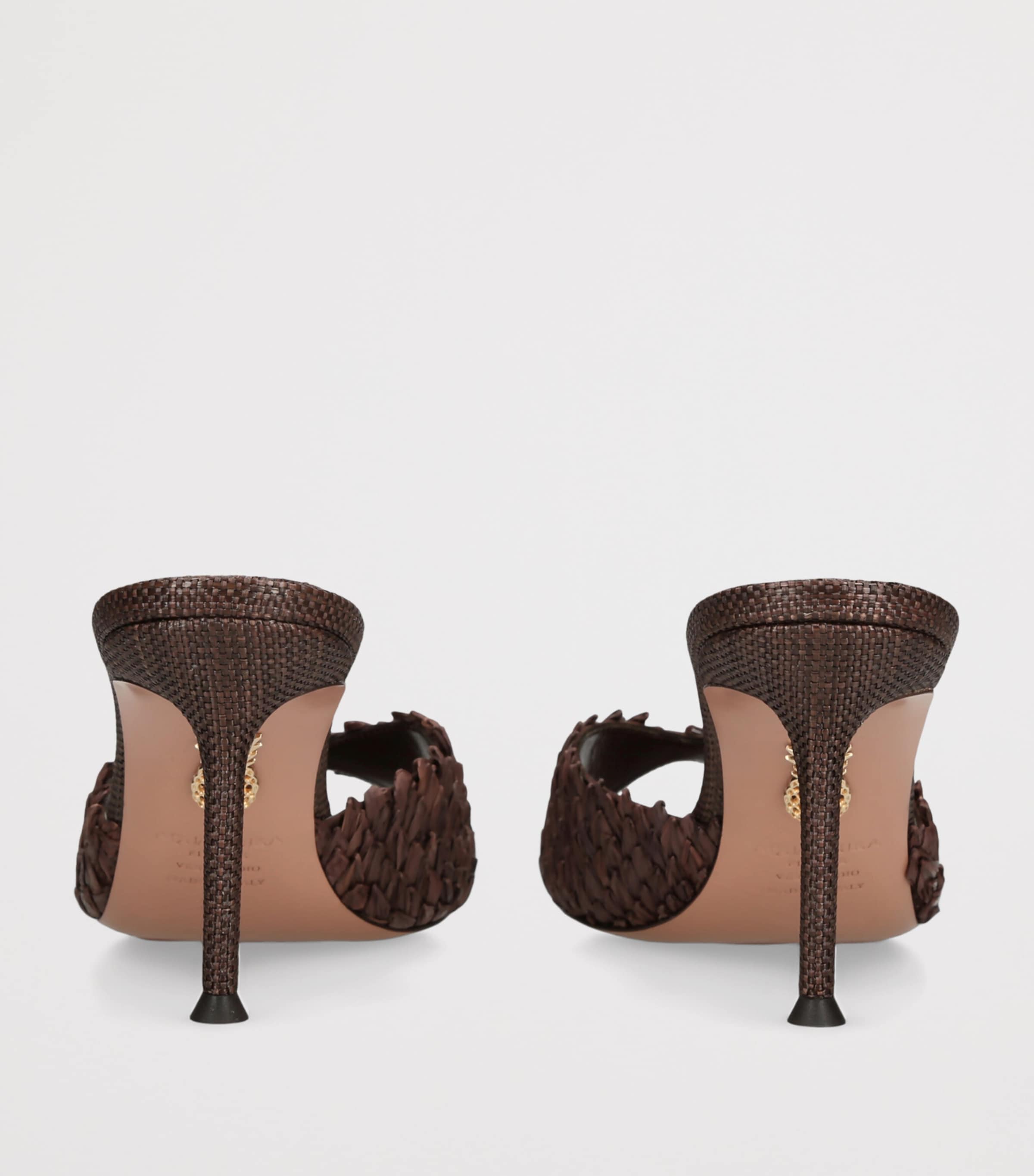 Aquazzura Raffia Rio Flirt Heeled Mules 75 Brown Image 4