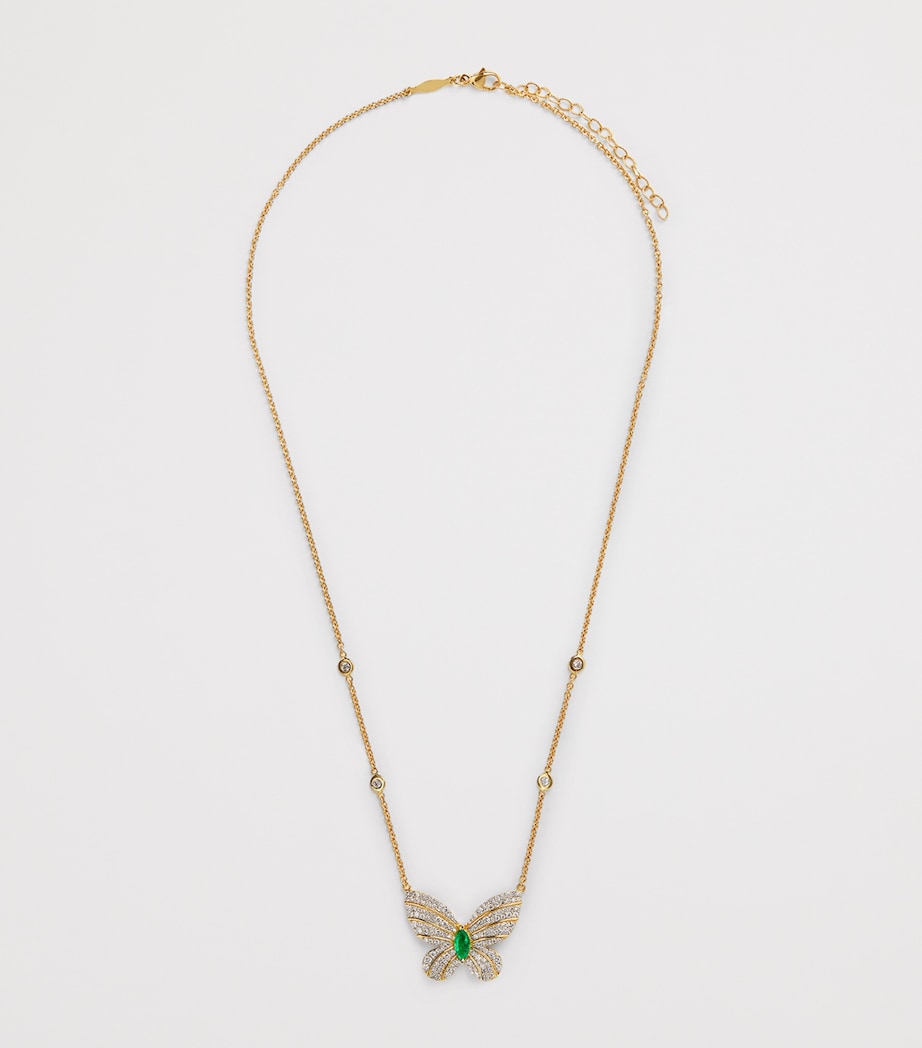 Yellow Gold, Diamond and Emerald Butterfly Necklace YELLOW GOLD Image 3