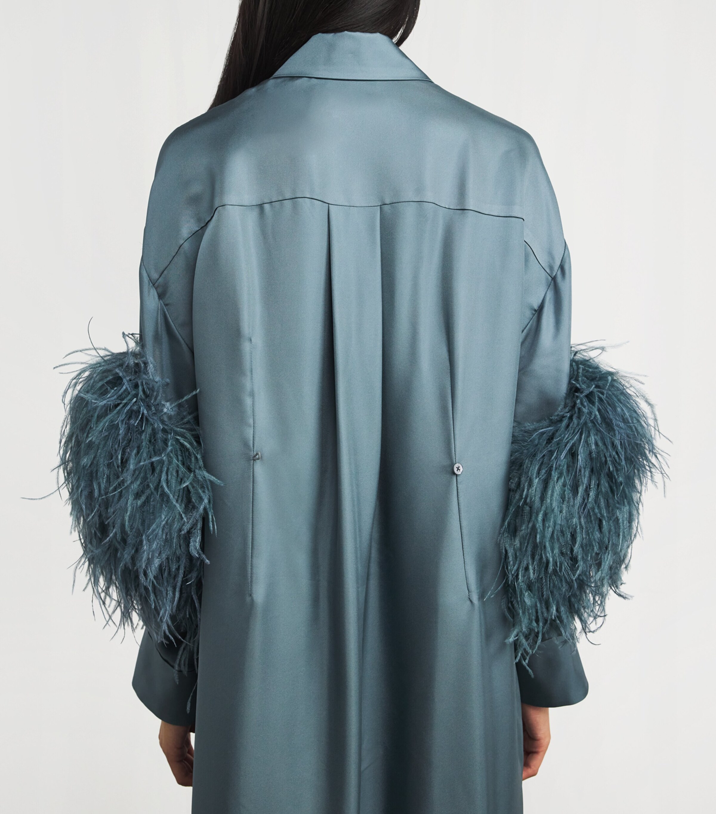 Silk Feather-Trim Maxi Dress 409 SLATE Image 6