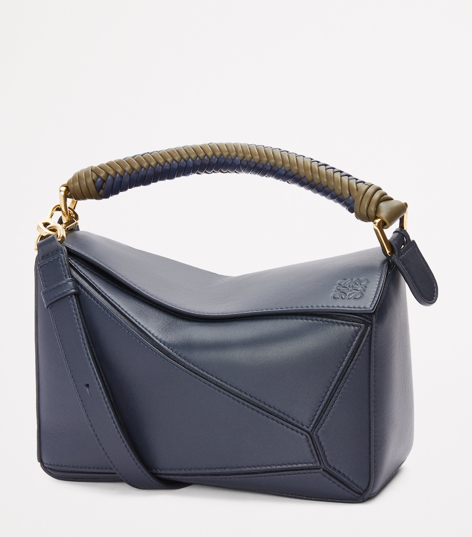 Small Leather Puzzle Top-Handle Bag DARK INK/DARK KHAKI Image 8