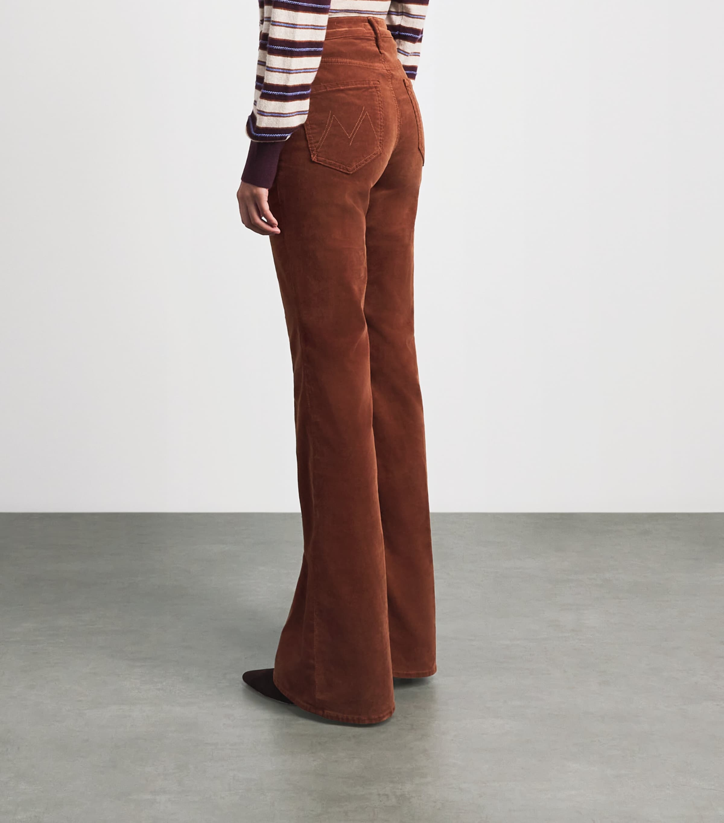 MOTHER Womens Corduroy The Doozy Flared Trousers Bison Image 5