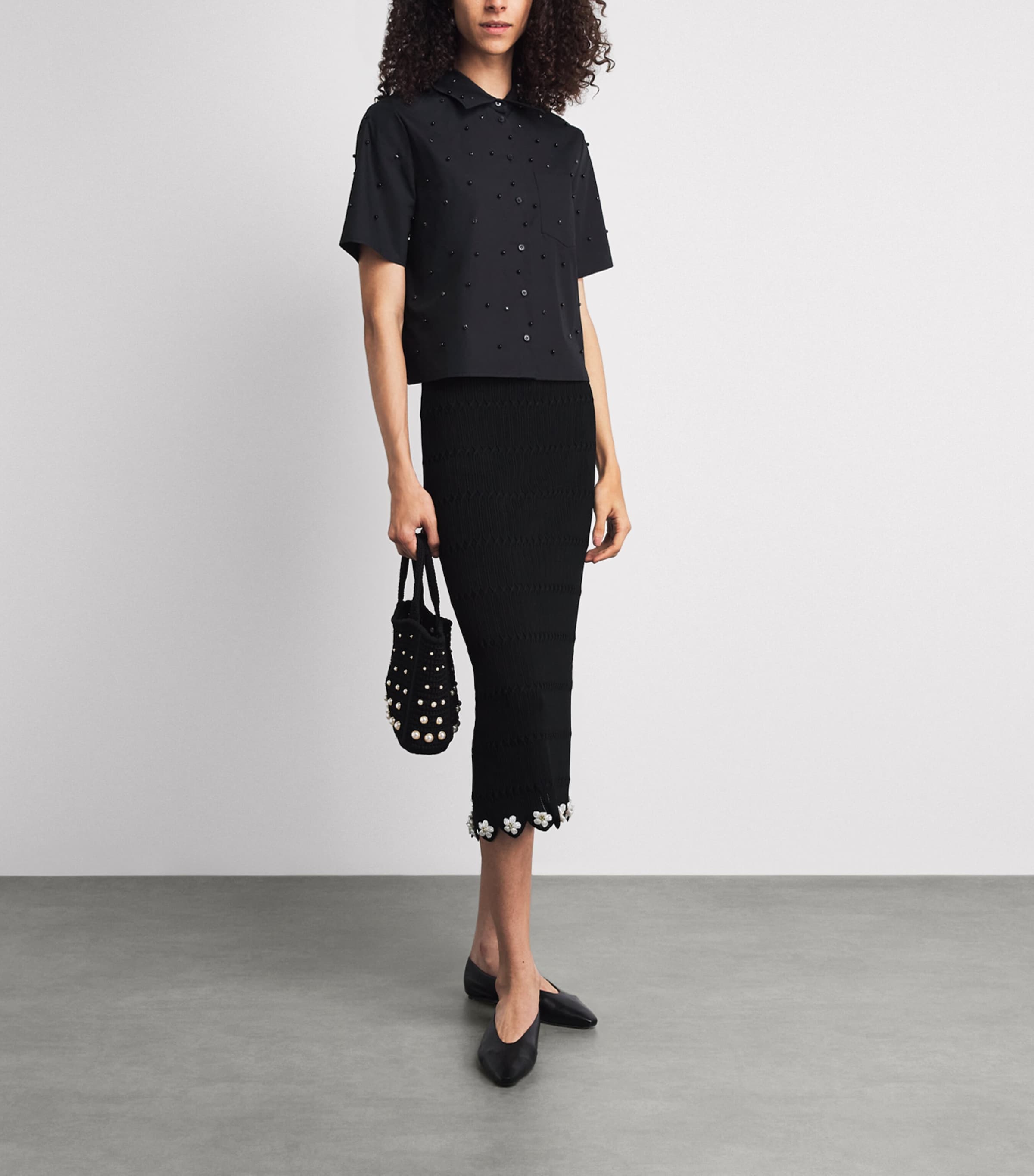Maje Womens Knitted Embellished Midi Skirt Black Image 2