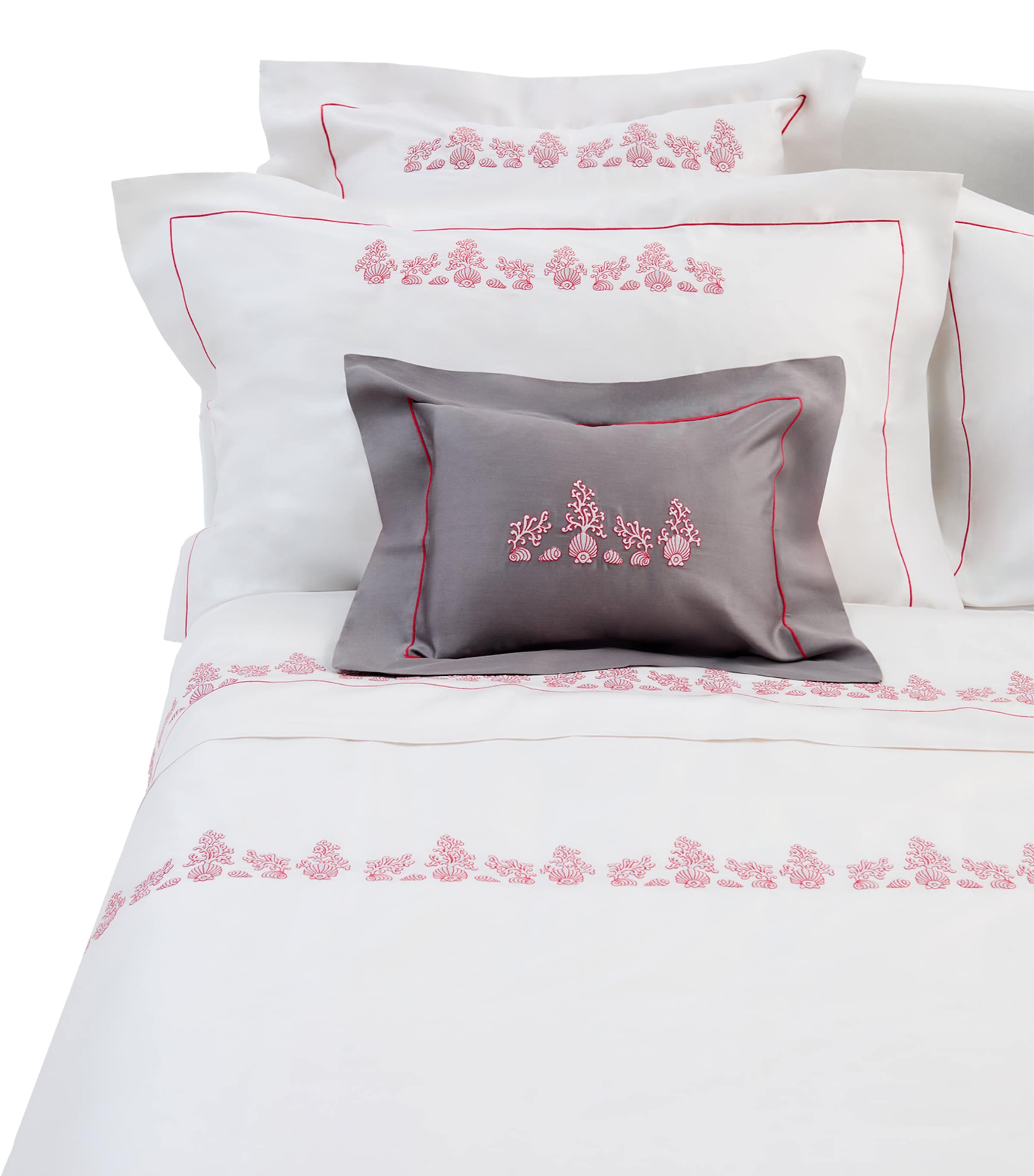 Loretta Caponi Cotton Coral and Shells Flat Sheet (270cm x 300cm) Light Grey Image 5