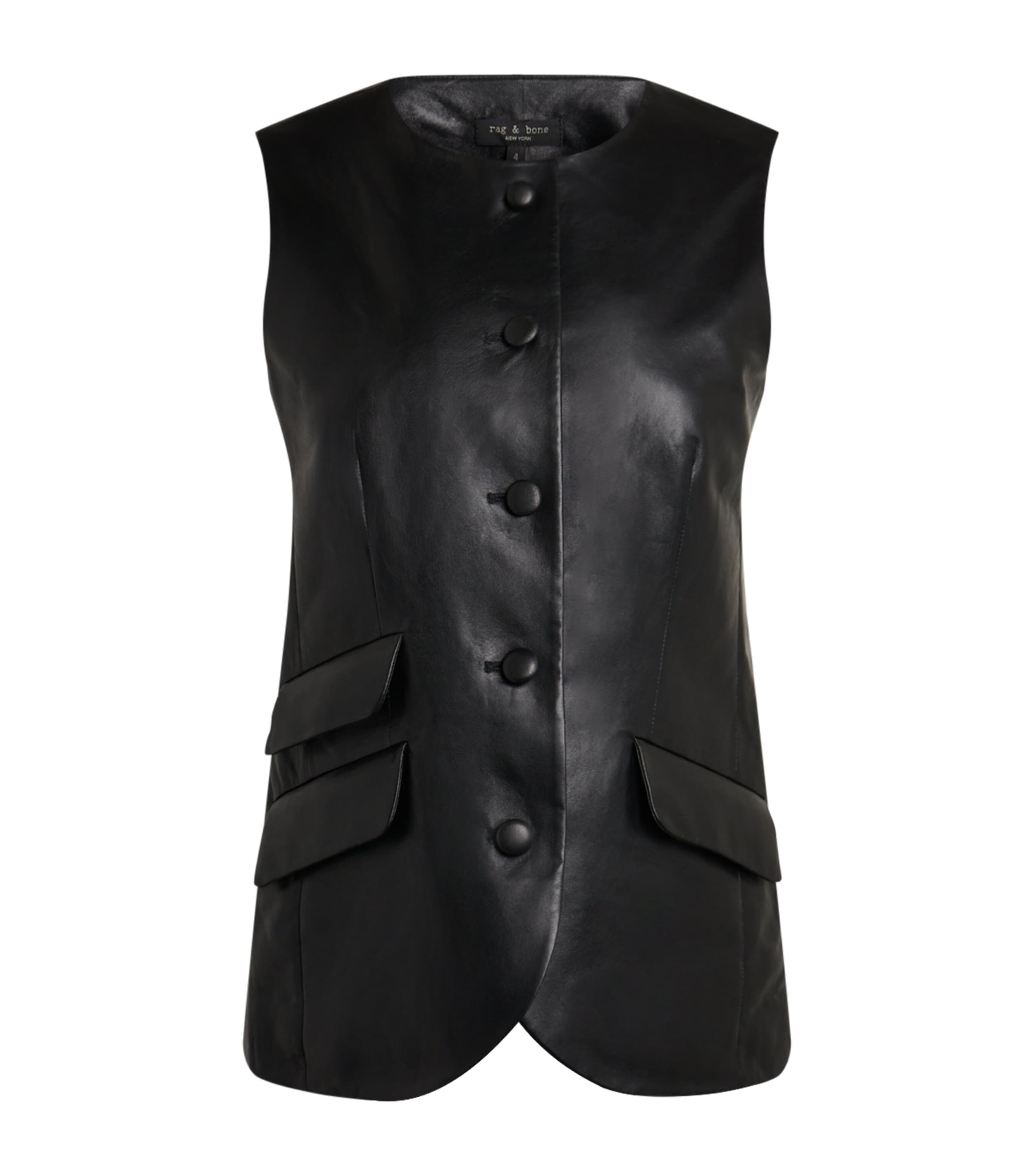 Rag & Bone Slade Crewneck Leather Vest In Black