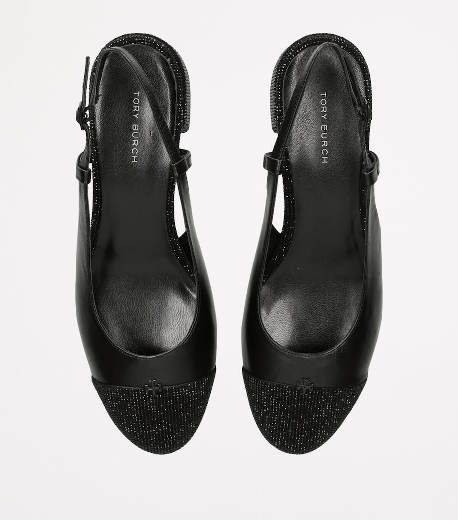 Tory Burch Leather Embellished Slingback Pumps 45 Black Image 4