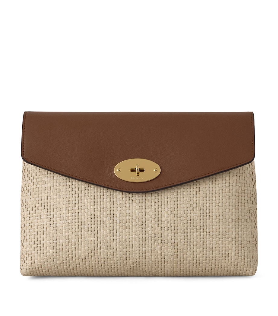 Mulberry Large Raffia and Leather Darley Cosmetic Pouch Ecru & Bright Oak Image 1