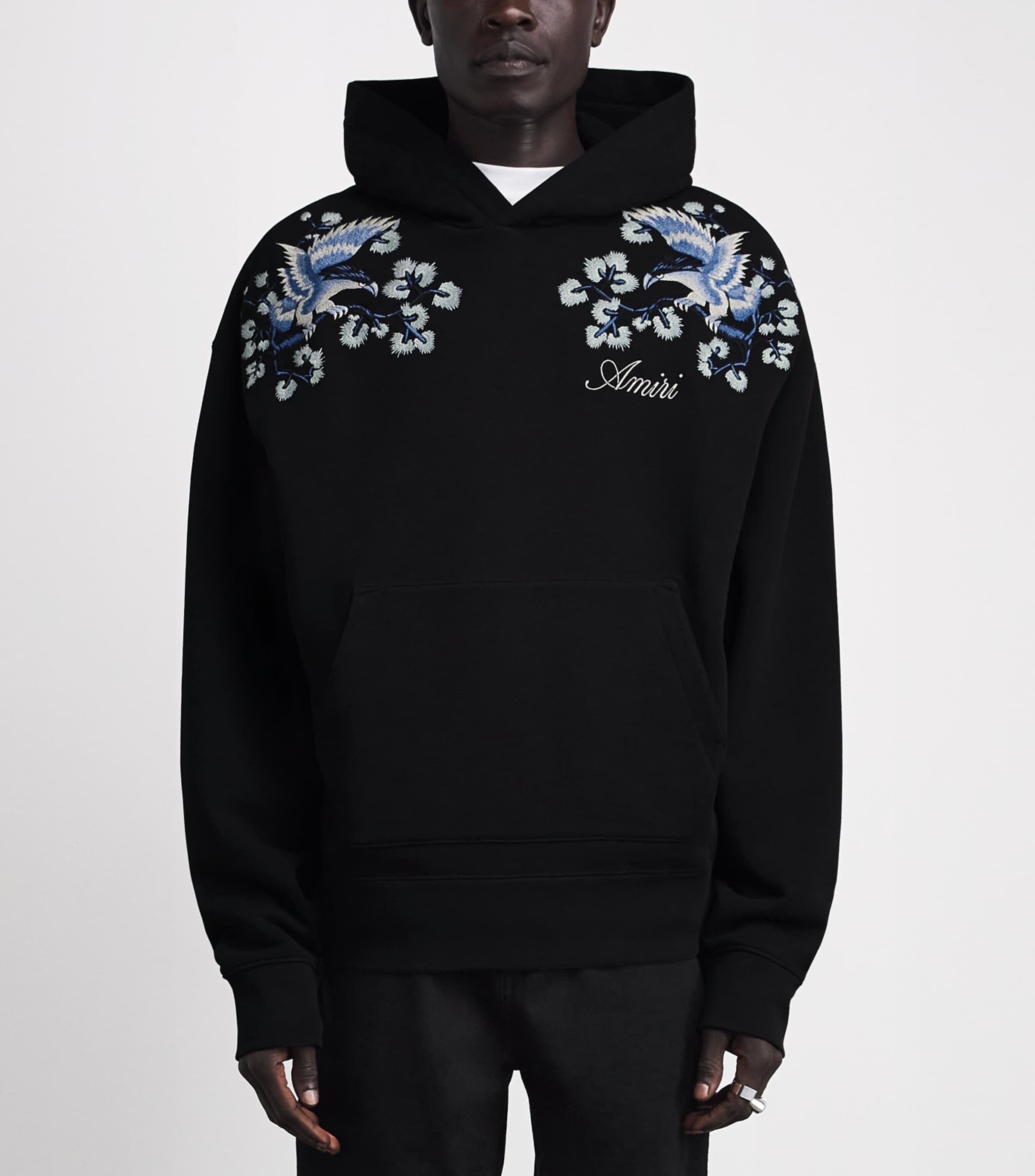 AMIRI Mens Cotton Floral-Embroidered Hoodie Black Image 4