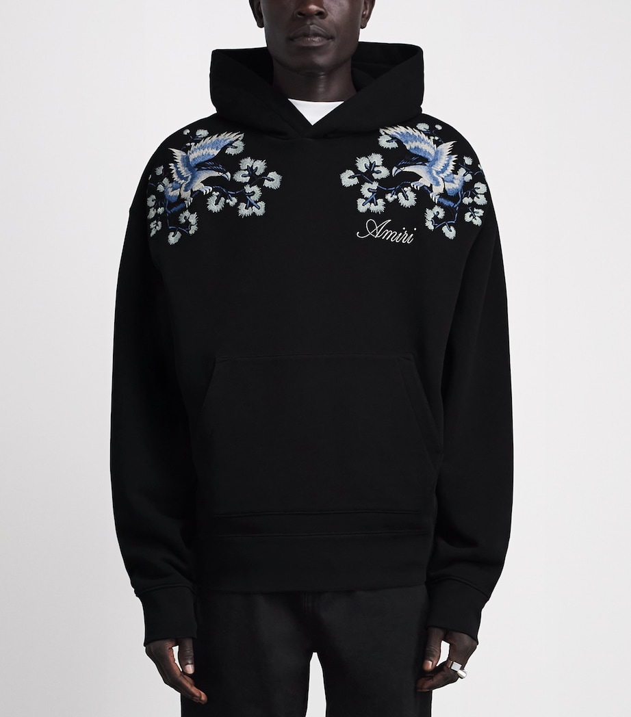 AMIRI Mens Cotton Floral-Embroidered Hoodie Black Image 4