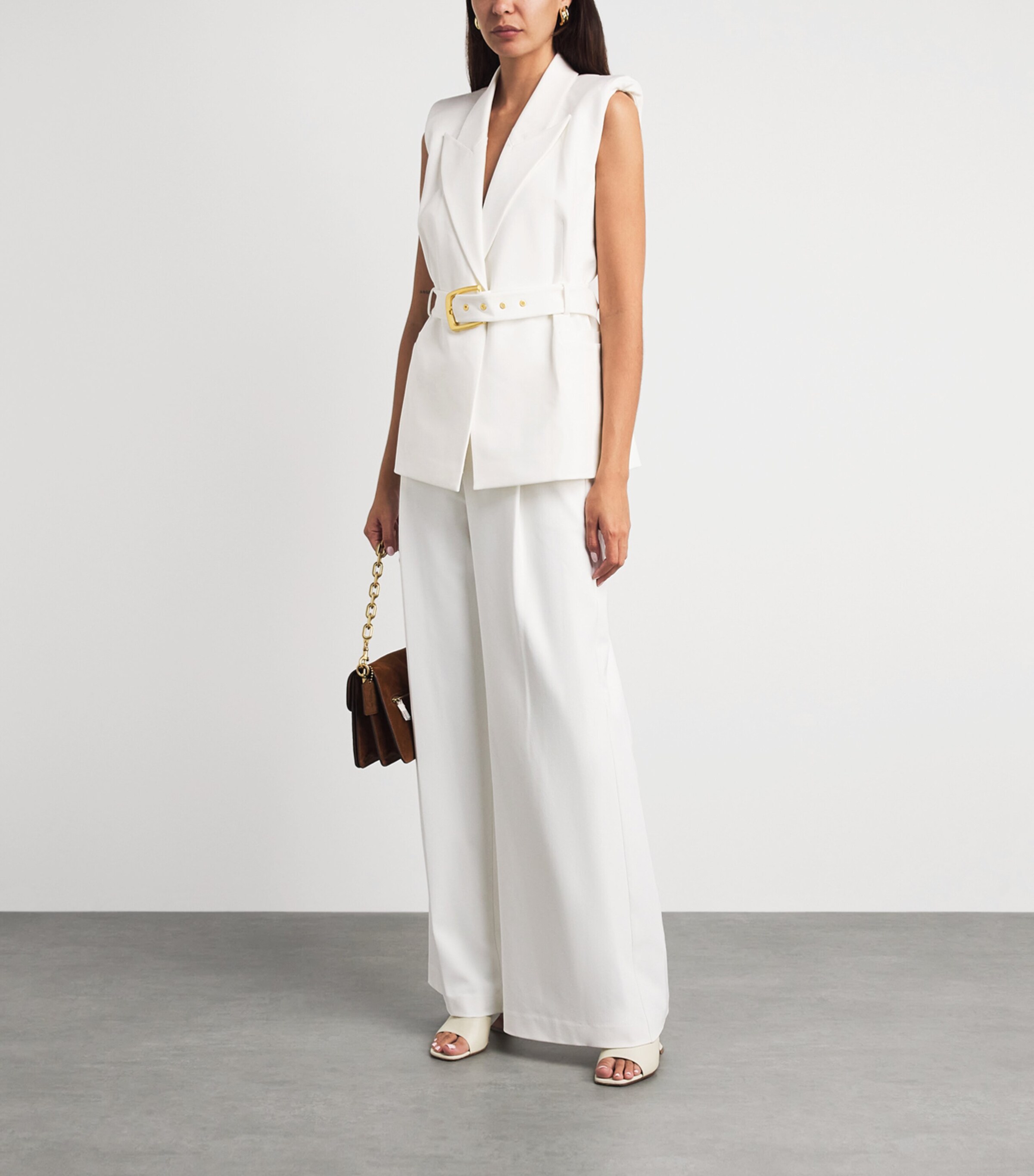 L'Agence Womens Belted Emerly Waistcoat Whit White Image 2