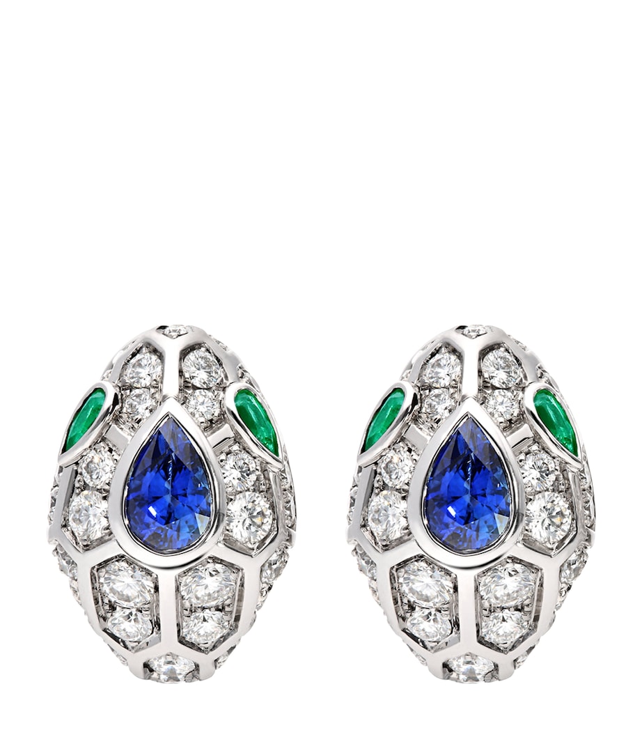 White Gold, Diamond, Sapphire and Emerald Serpenti Earrings WHITE GOLD Image 1