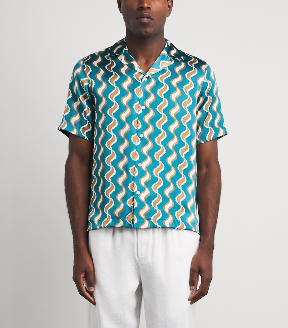 Frescobol Carioca Mens Silk Printed Roberto Shirt Teal Image 4