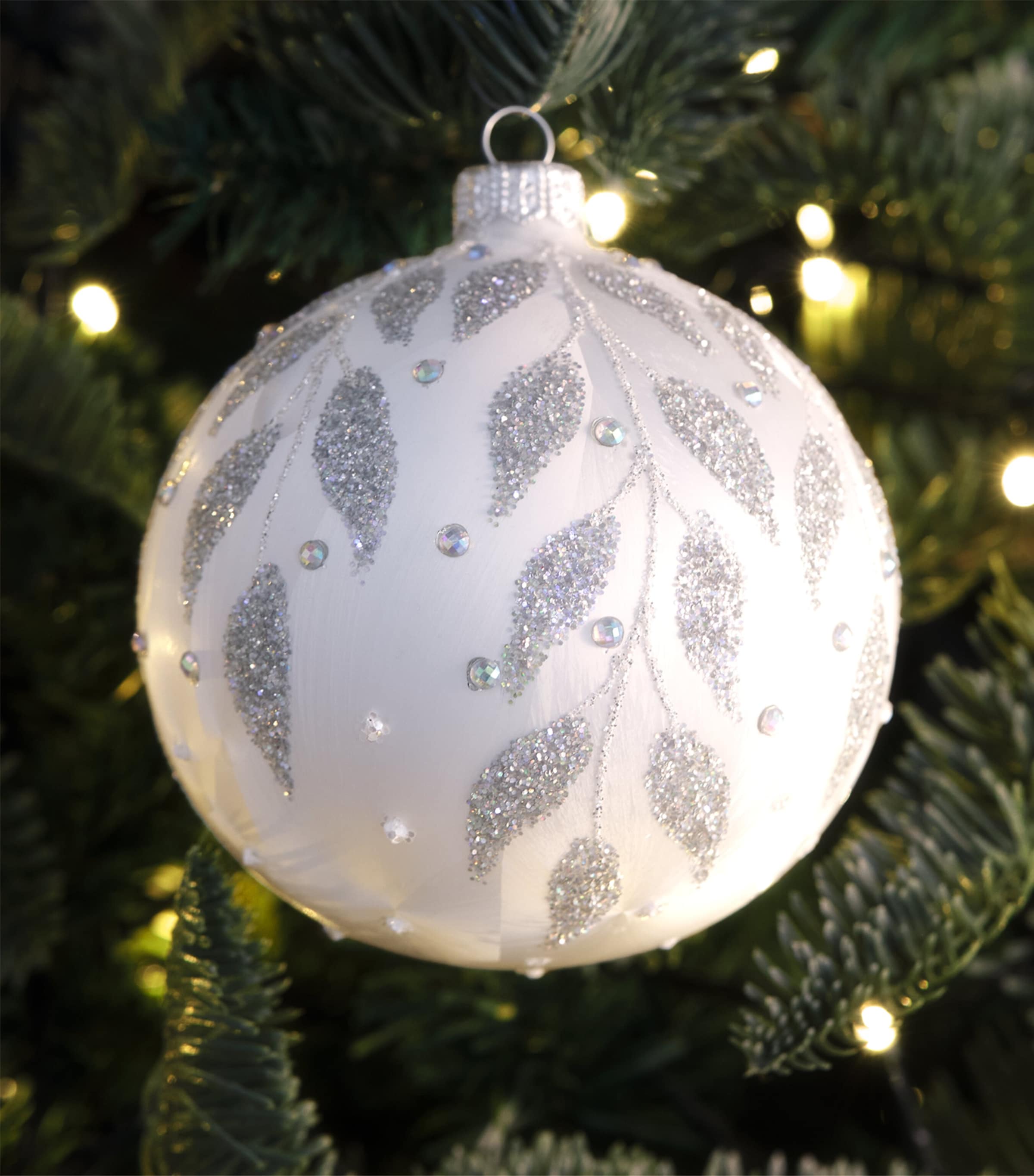 Harrods Glitter Leaf Bauble White Frost Effect Image 3