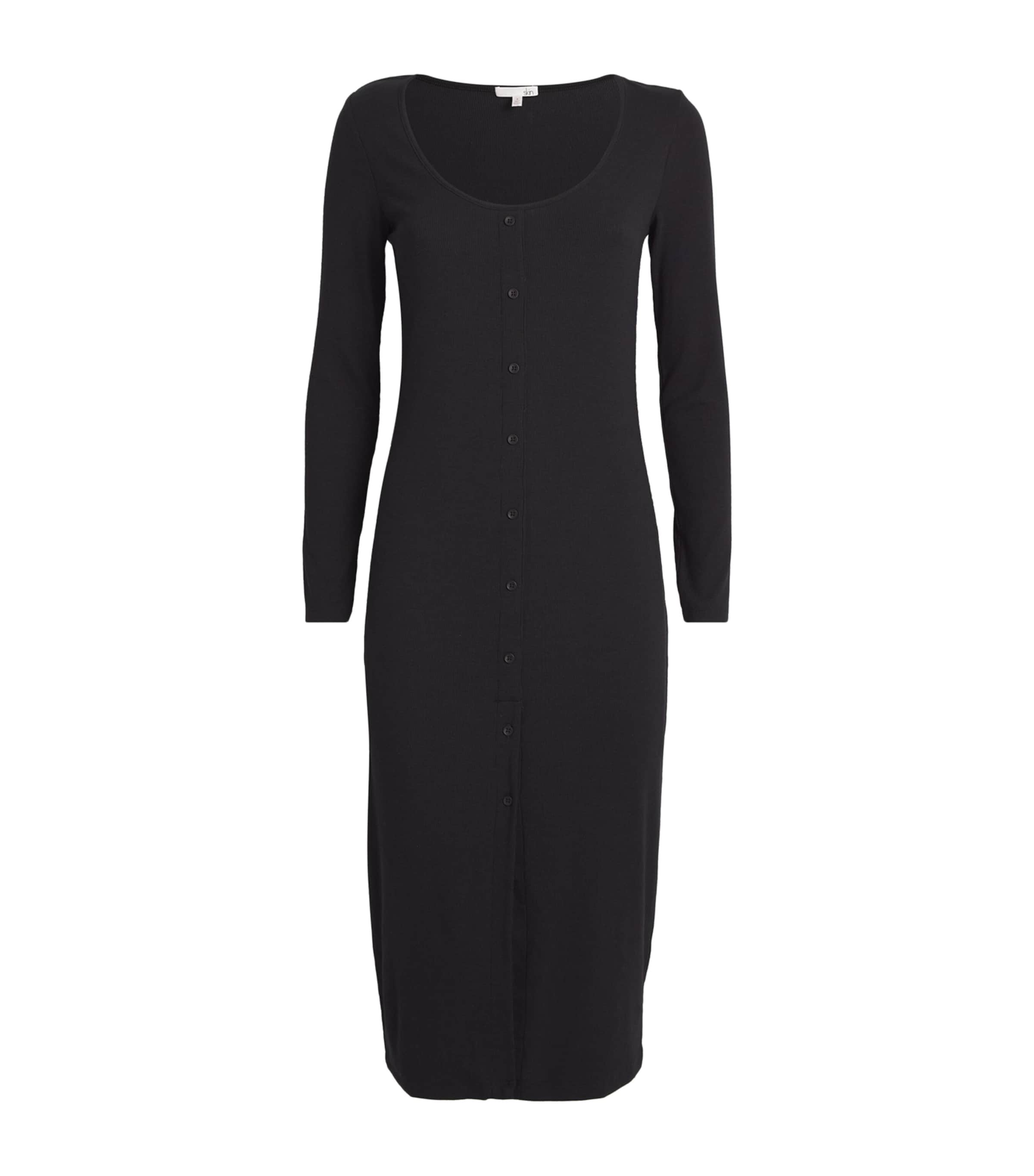 Shop Skin Long-sleeve Noreen Midi Dress In Black