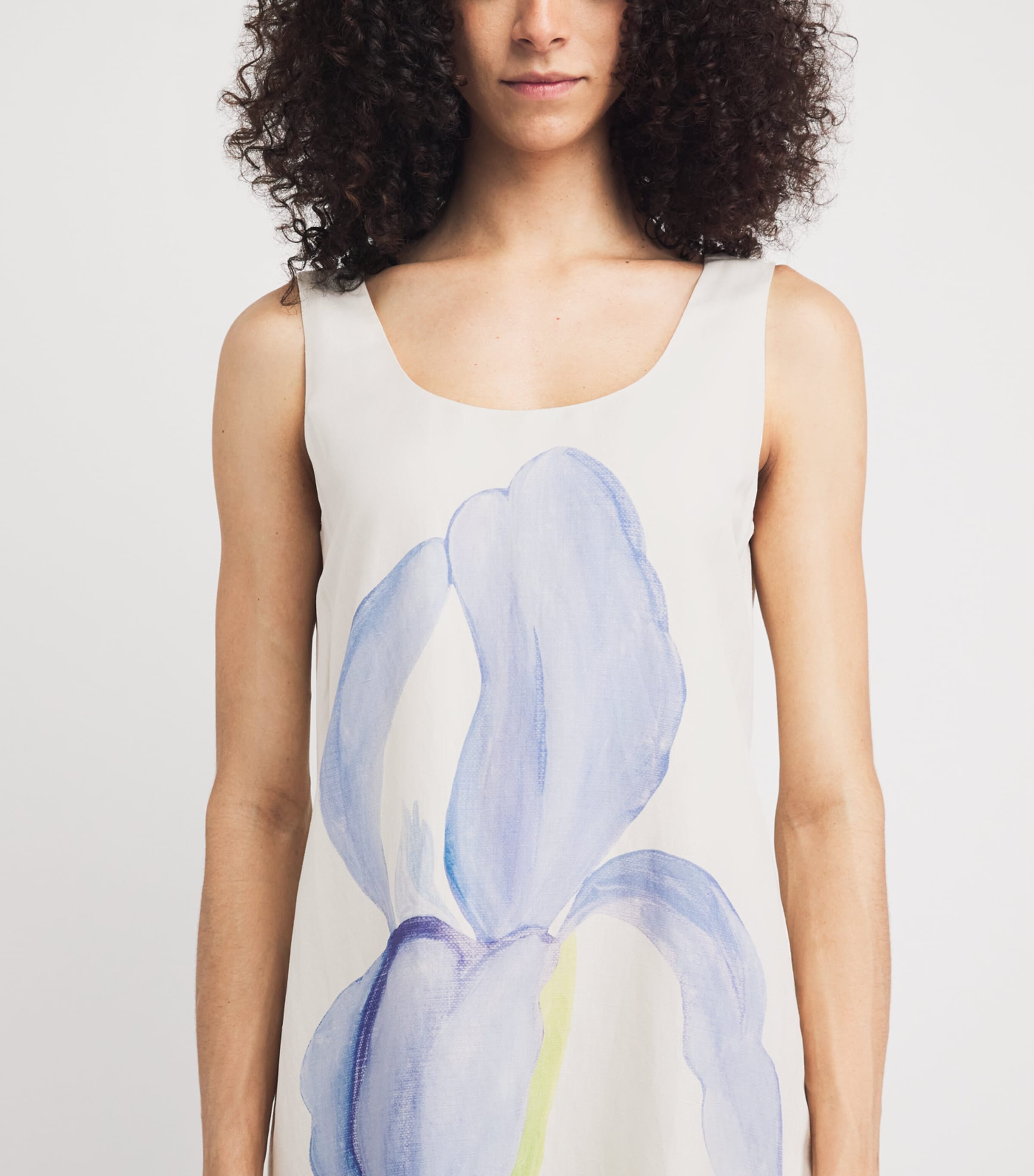 Lafayette 148 Womens Silk-Linen Iris Print Maxi Dress Cloum Cloud Multi Image 3