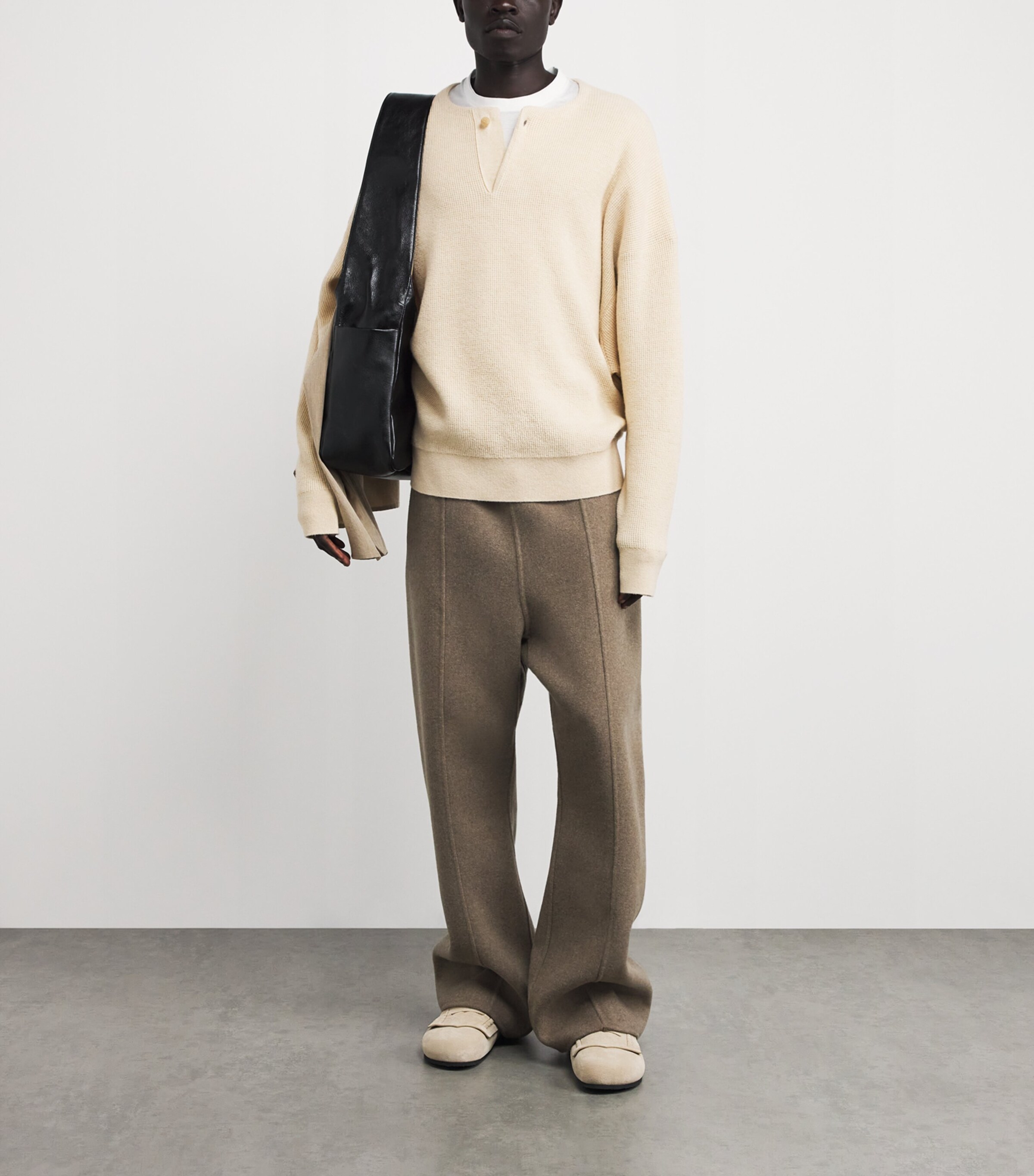 Virgin Wool Henley Sweater BONE Image 2