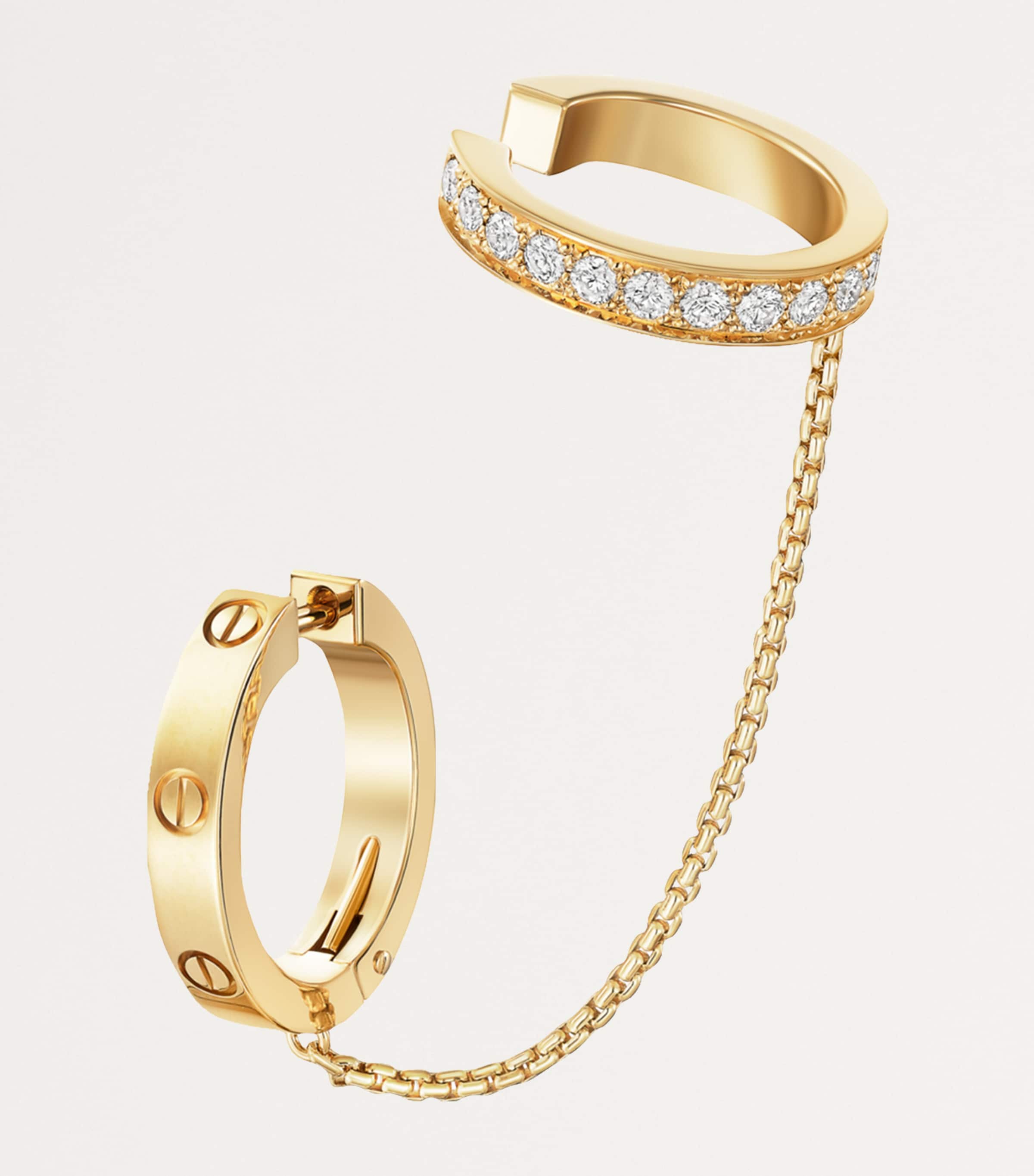 Yellow Gold and Diamond LOVE Hoop Single Earring YELLOW GOLD Image 2