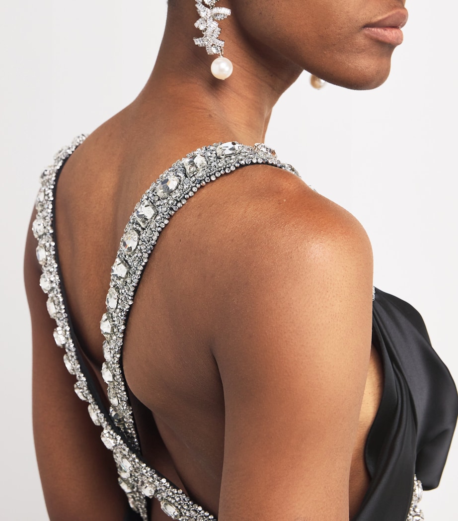 Satin Embellished Draped Gown MS0011 - BLCK / SLVR Image 4