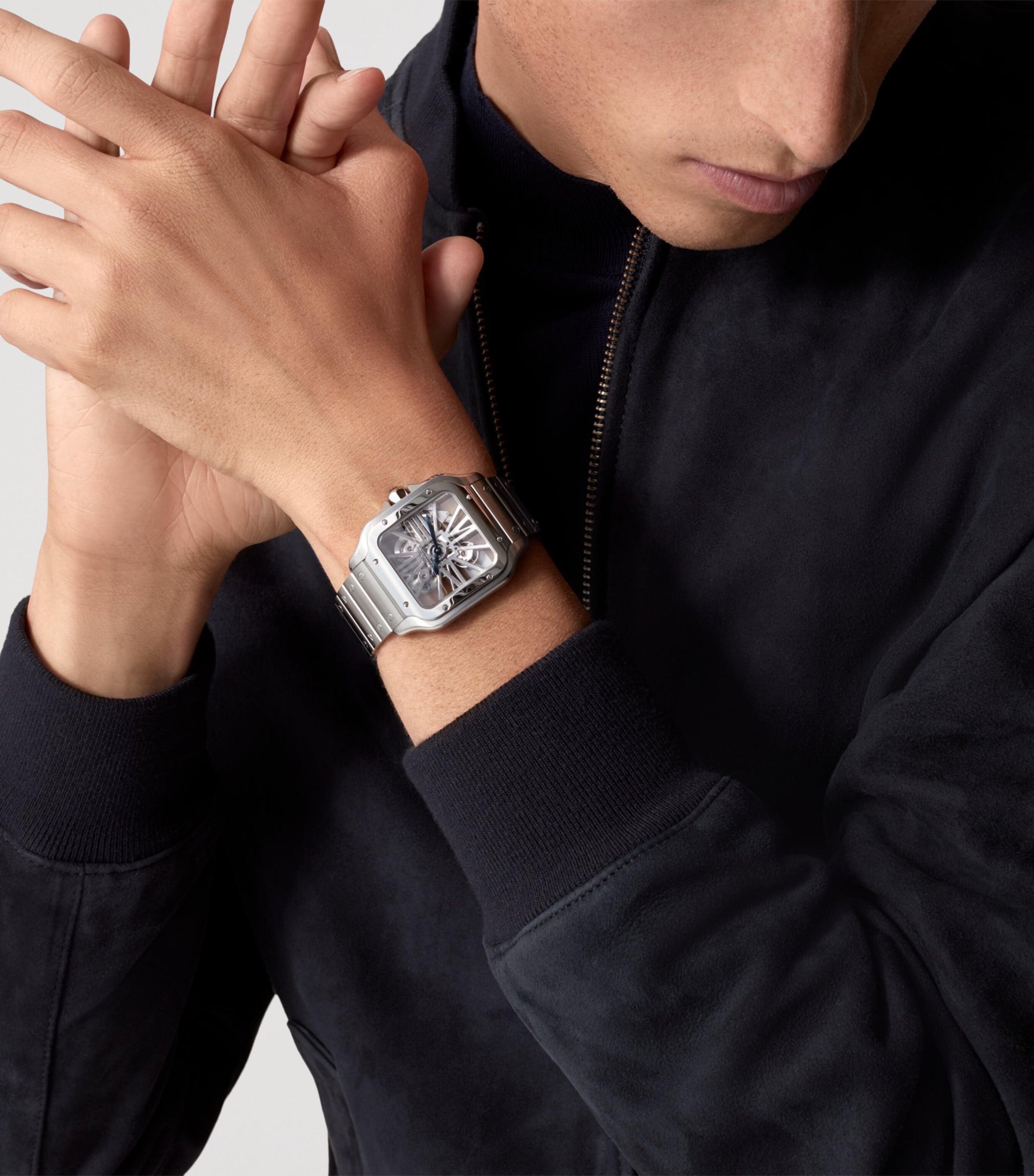 Large Stainless Steel Santos de Cartier Skeleton Watch 40mm STEEL Image 2