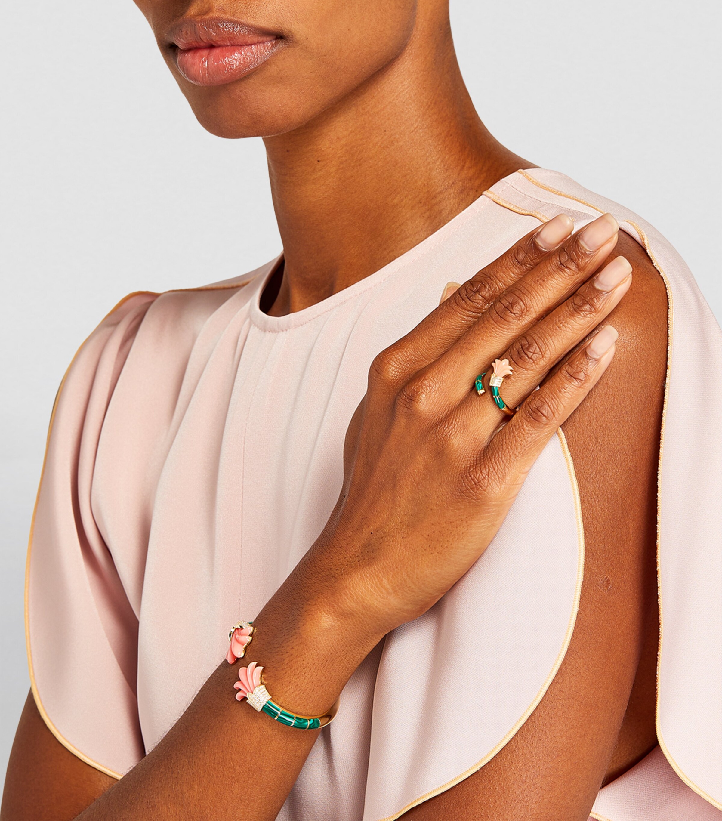 L'ATELIER NAWBAR Yellow Gold, Diamond, Coral and Malachite Psychedeliah Bangle Pink Image 4
