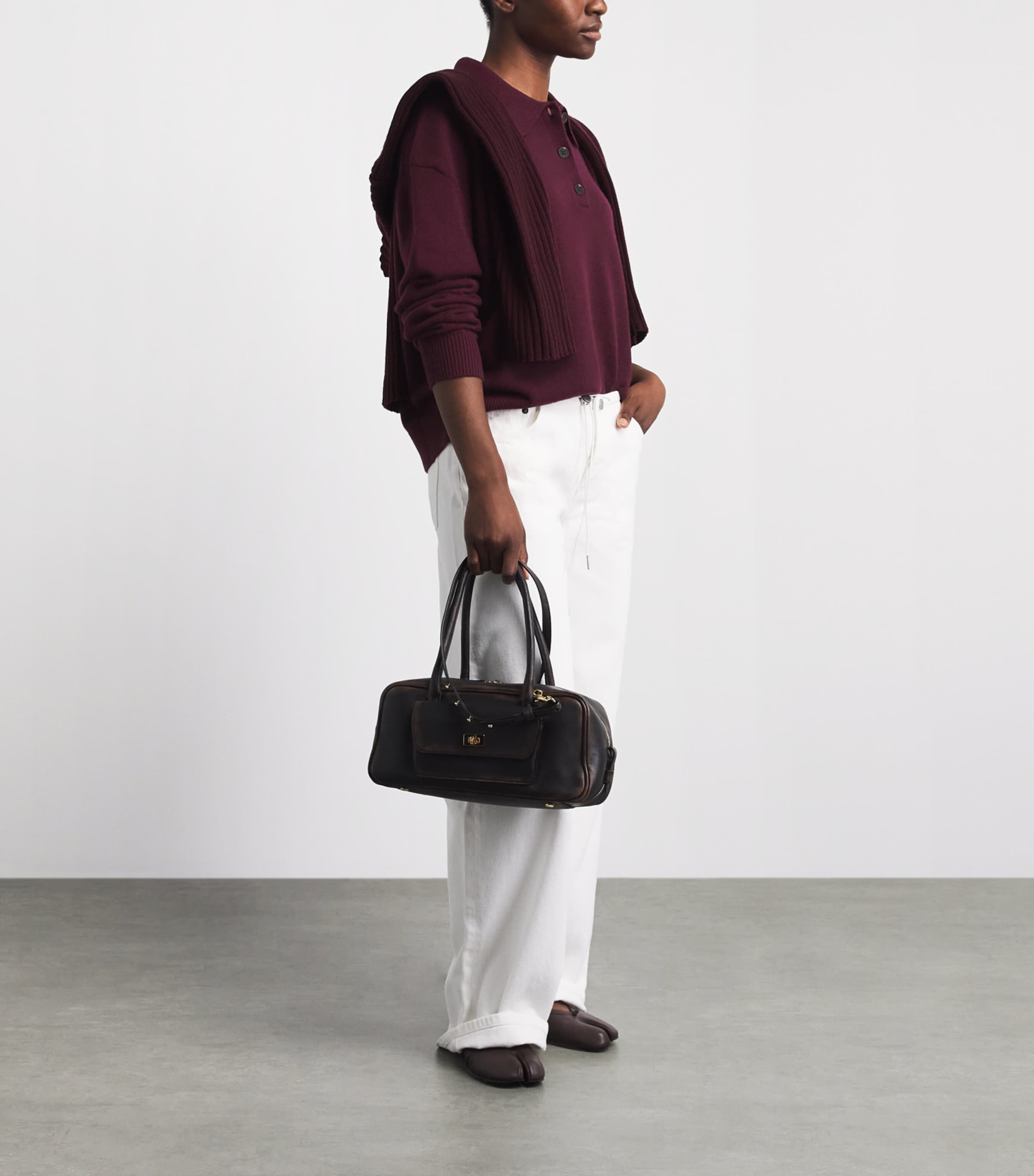 ANINE BING Womens Cashmere Lee Polo Sweater Burgundy Image 2