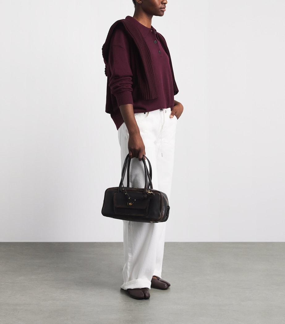 ANINE BING Womens Cashmere Lee Polo Sweater Burgundy Image 2