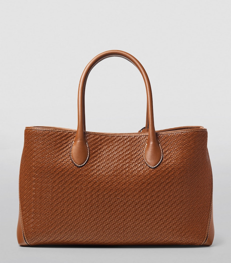 Woven Leather London Tote Bag TAN Image 3