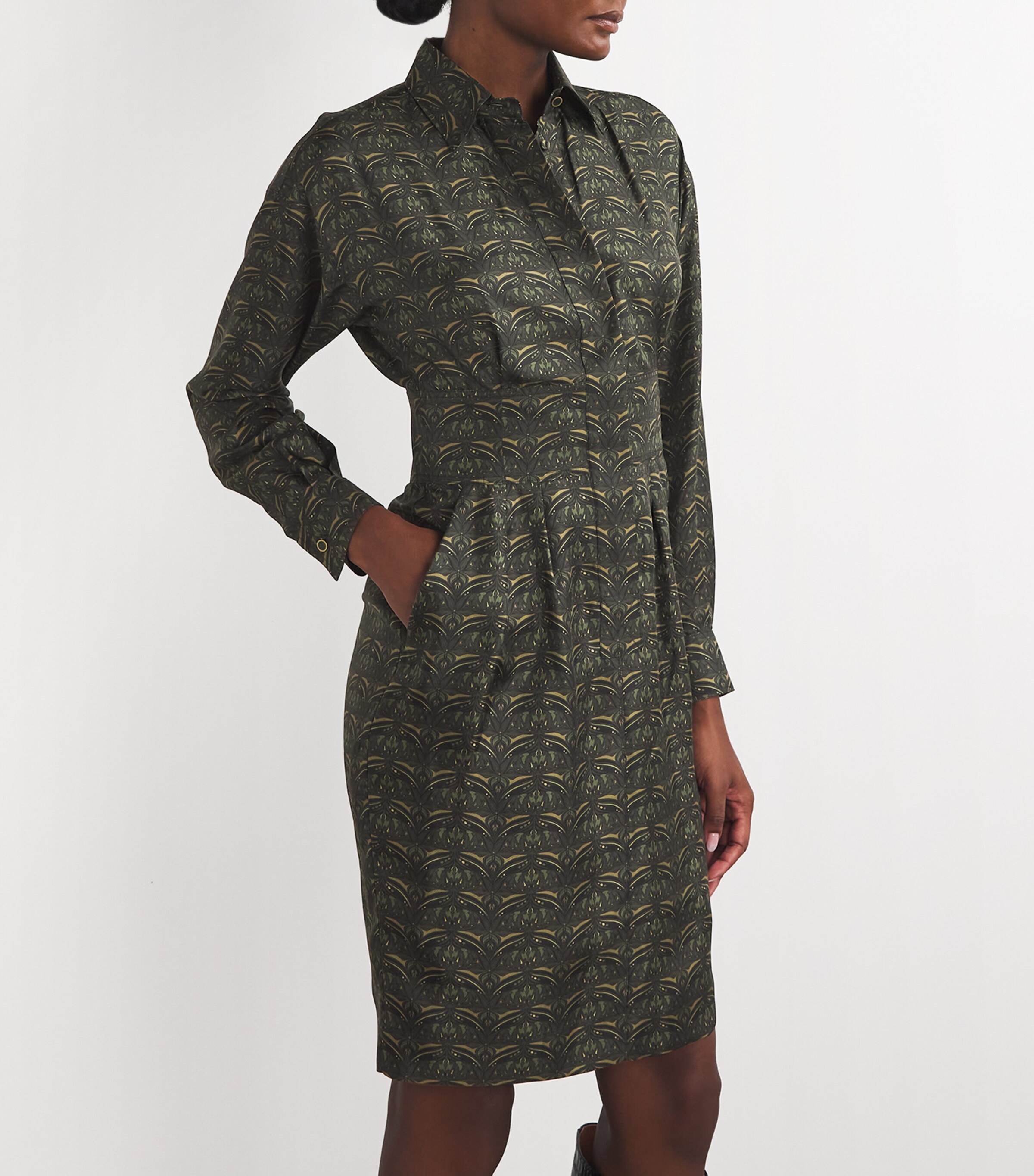 Max Mara Green Silk Printed Midi Dress | Harrods US