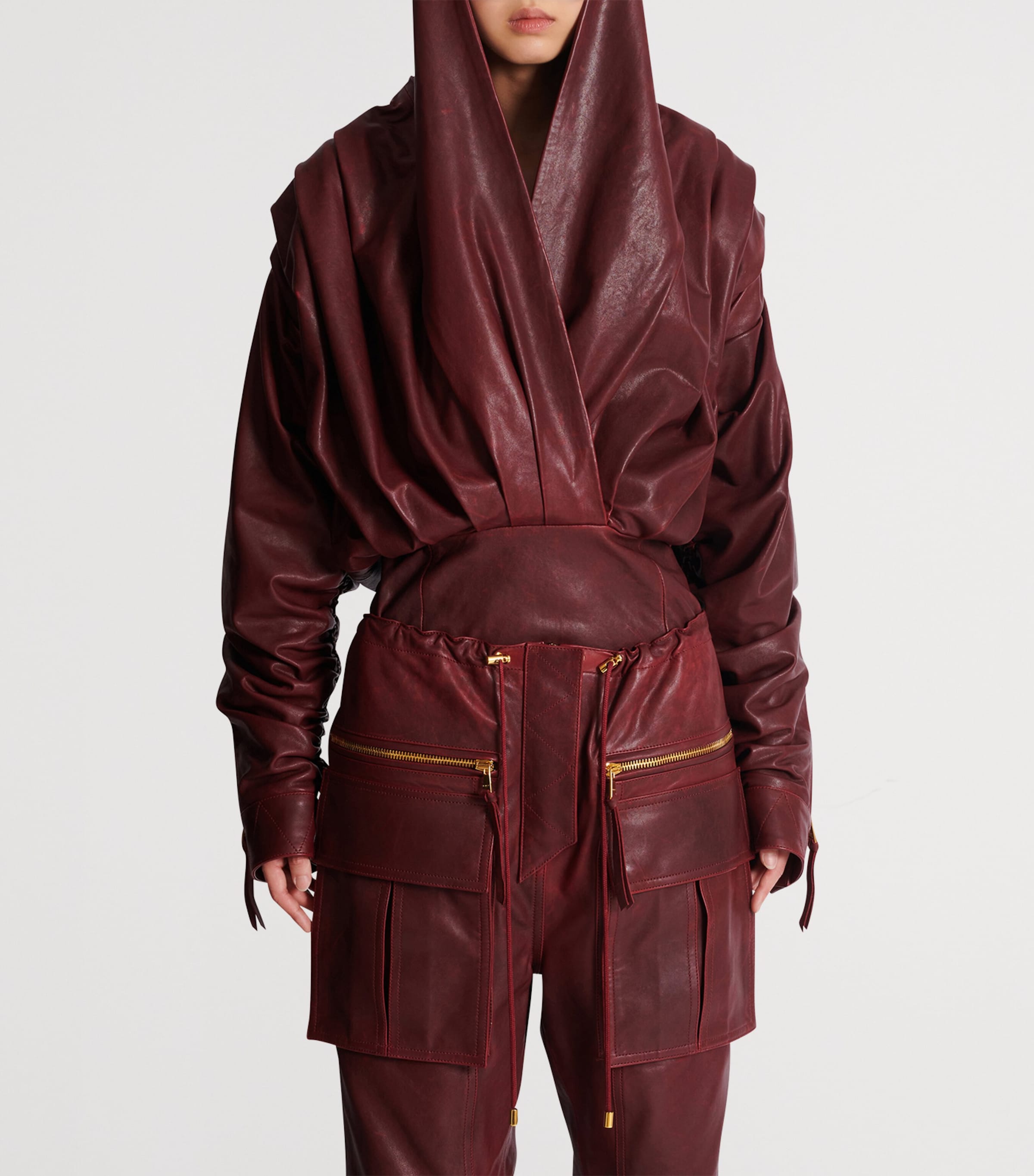 Leather Hooded Mini Dress 3AR AUBERGINE Image 5