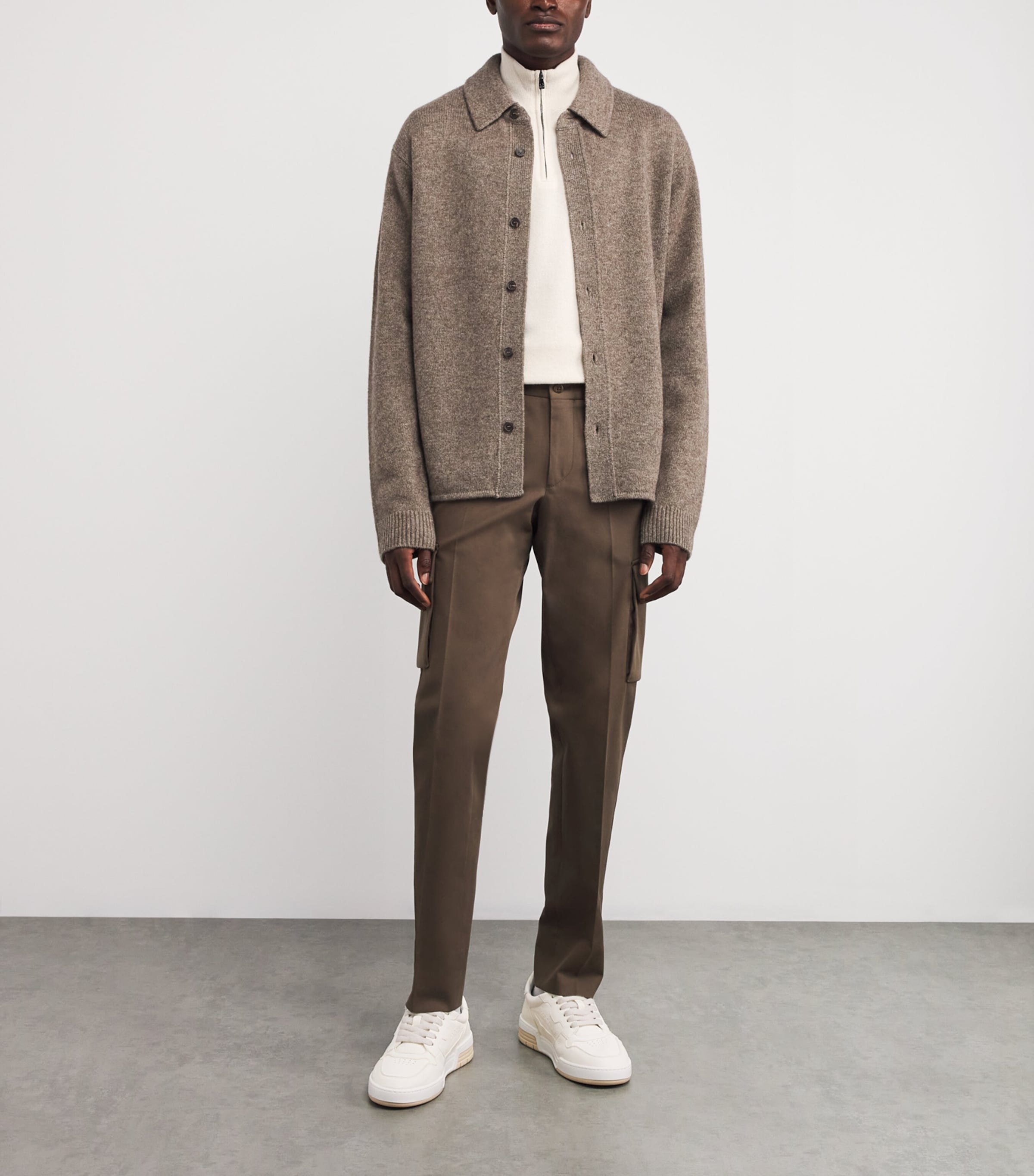 Corneliani Mens Virgin Wool-Cashmere Sweater Natural/ Beige Image 2