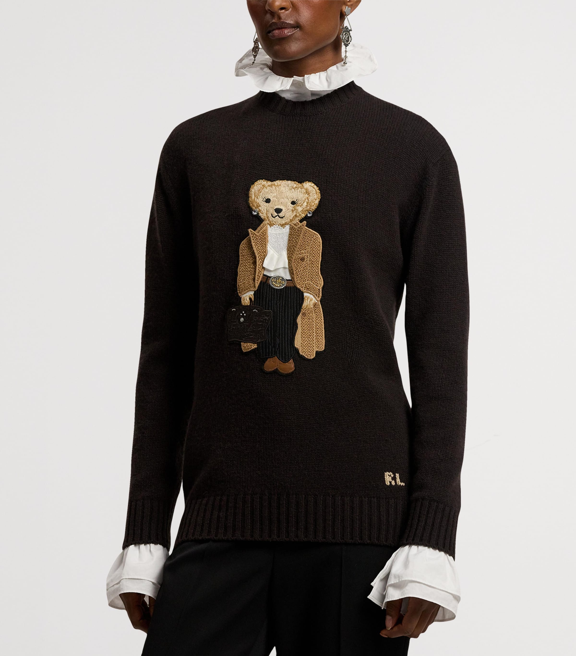 Cashmere Fall Polo Bear Sweater DARK BROWN Image 6