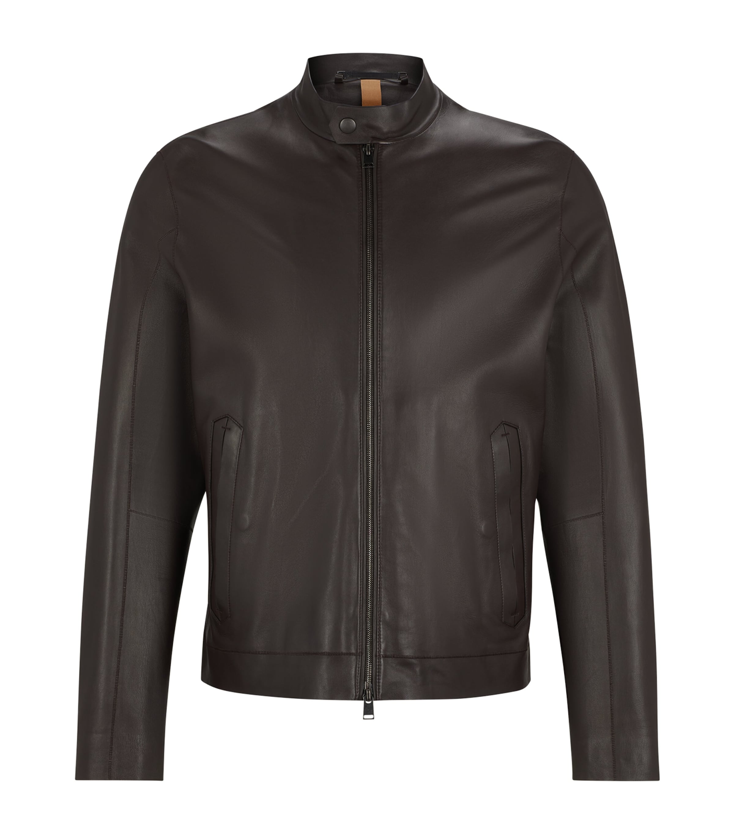 Shop Hugo Boss Lamb Leather Jacket In Brown