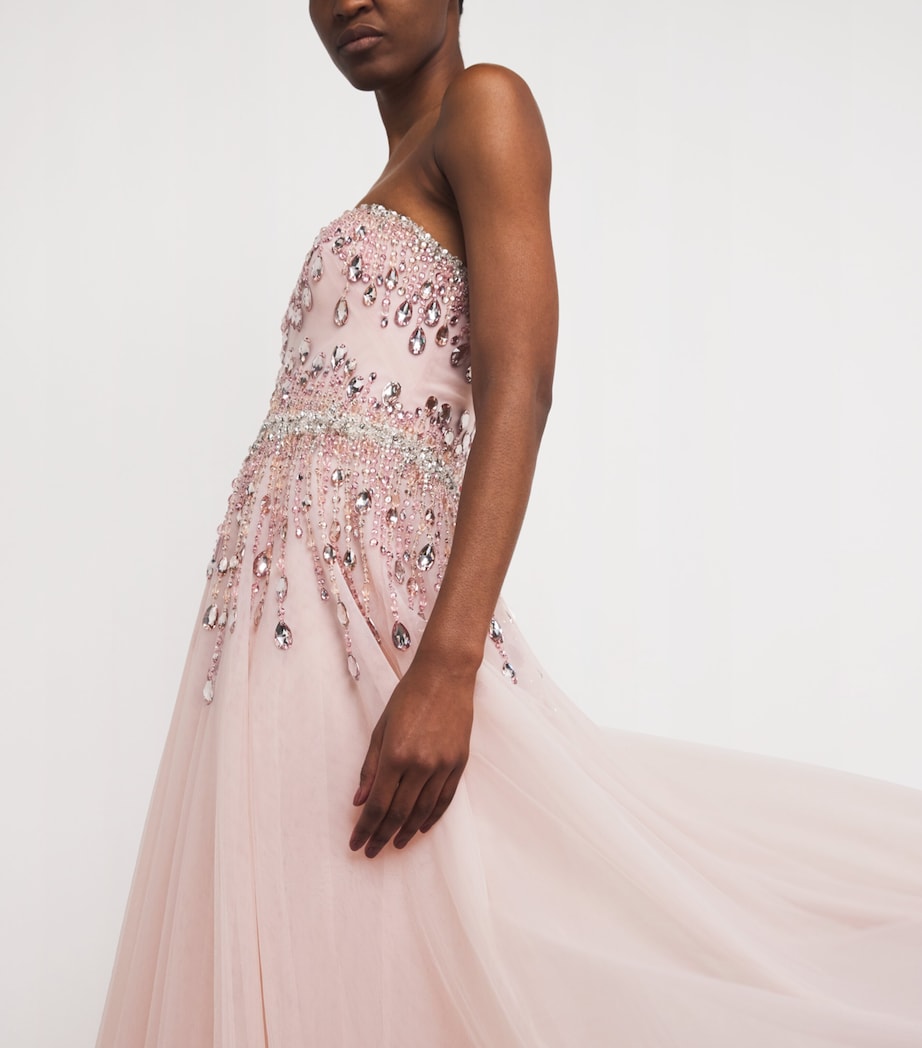 Pamella Roland Womens Tulle Embellished Cape-Detail Gown Pink Multi Image 4