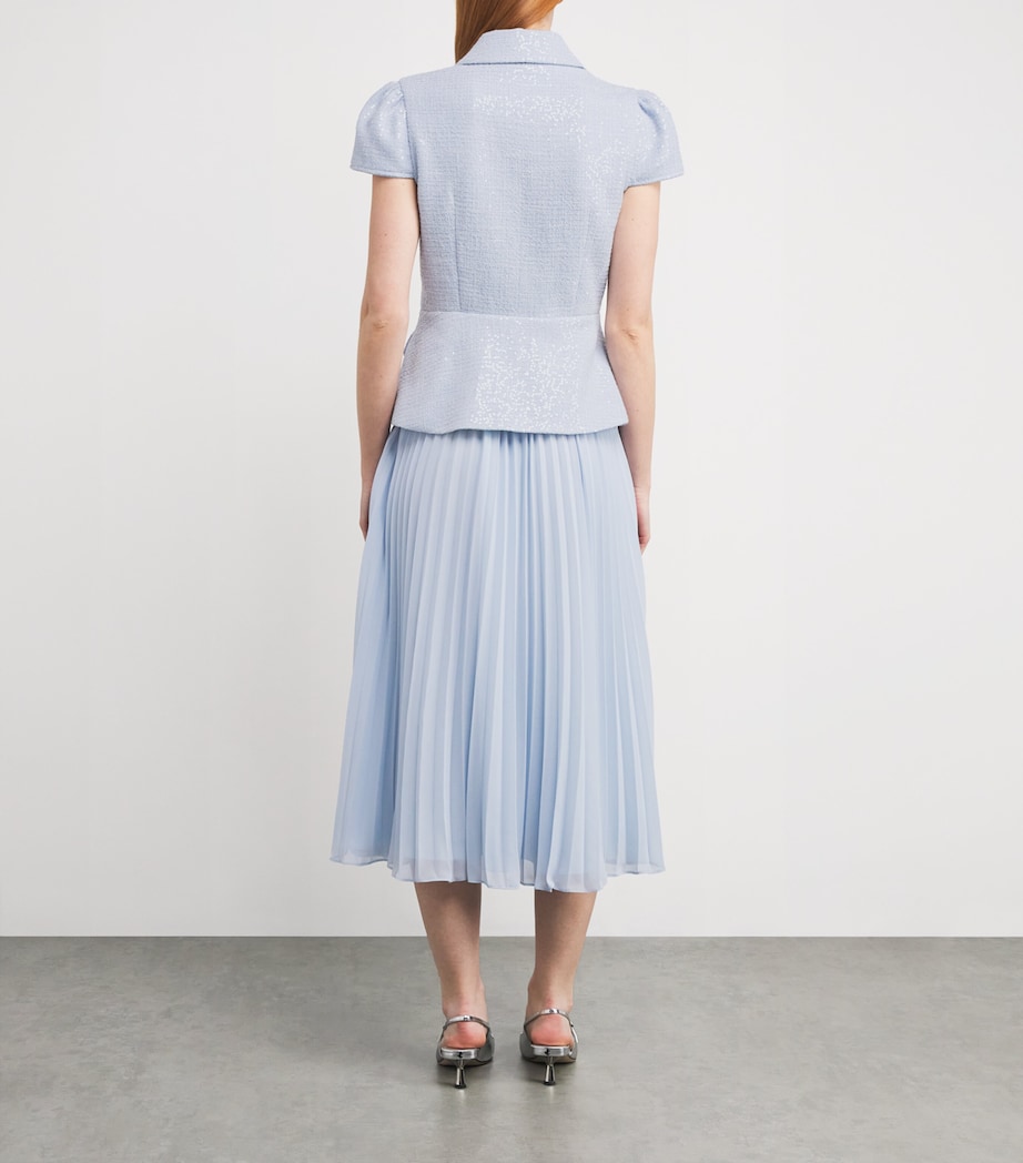 Bouclé-Chiffon Bow Midi Dress BLUE Image 3