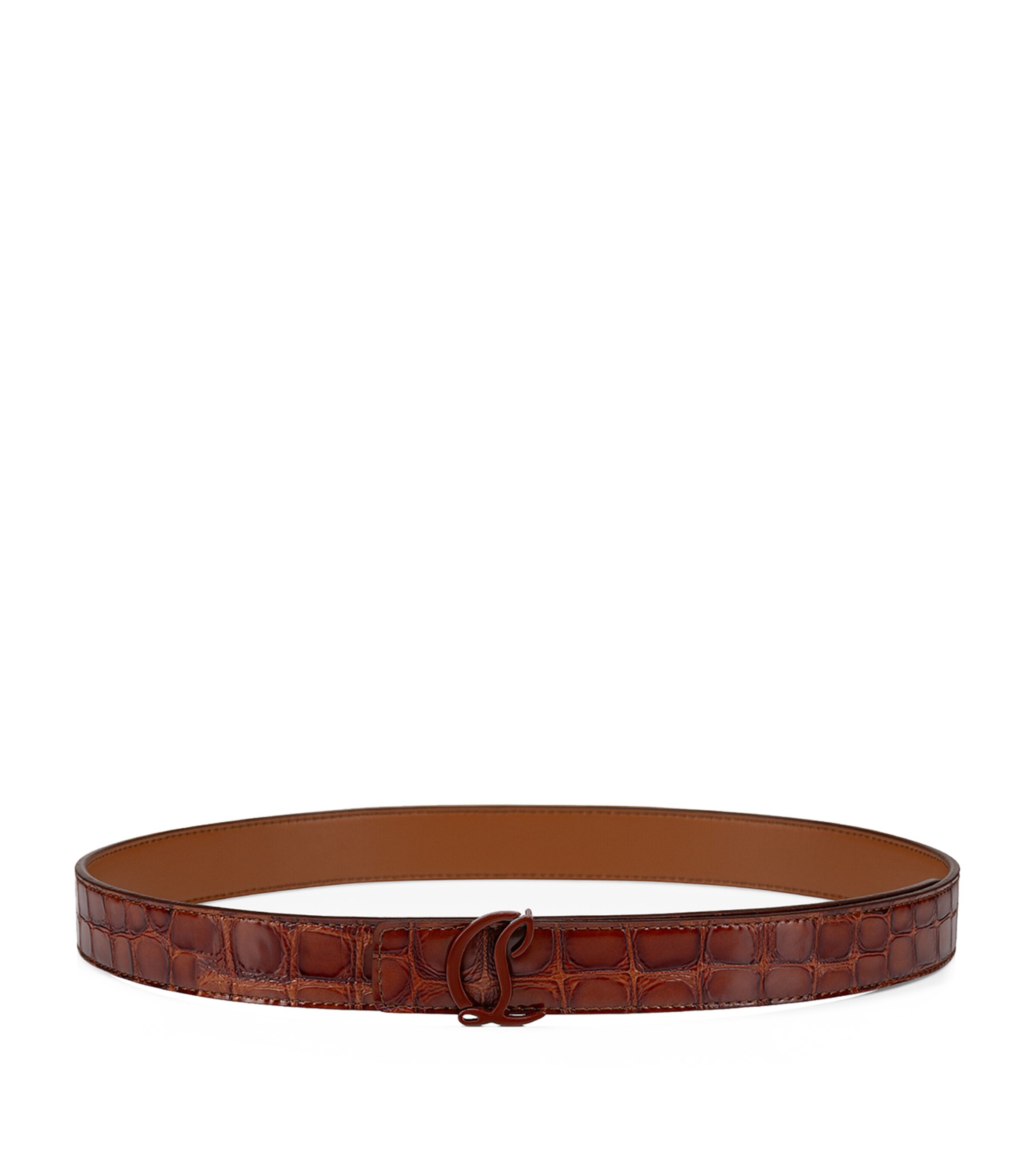 Christian Louboutin Cl Logo Belt 25mm In Alligator Embossed Leather In Brown