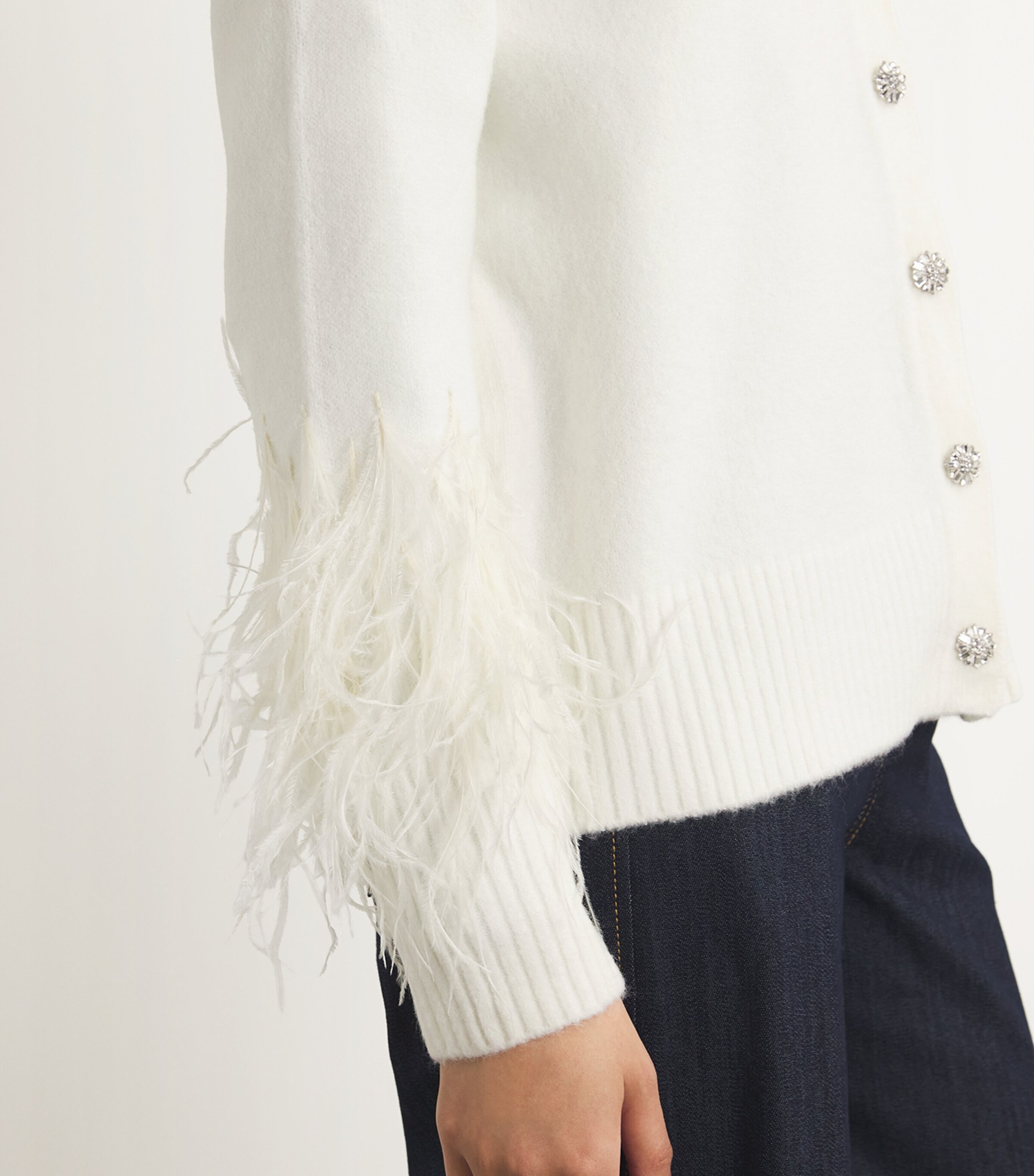 Cinq A Sept Womens Feather-Trim Briana Cardigan Ivory Image 6