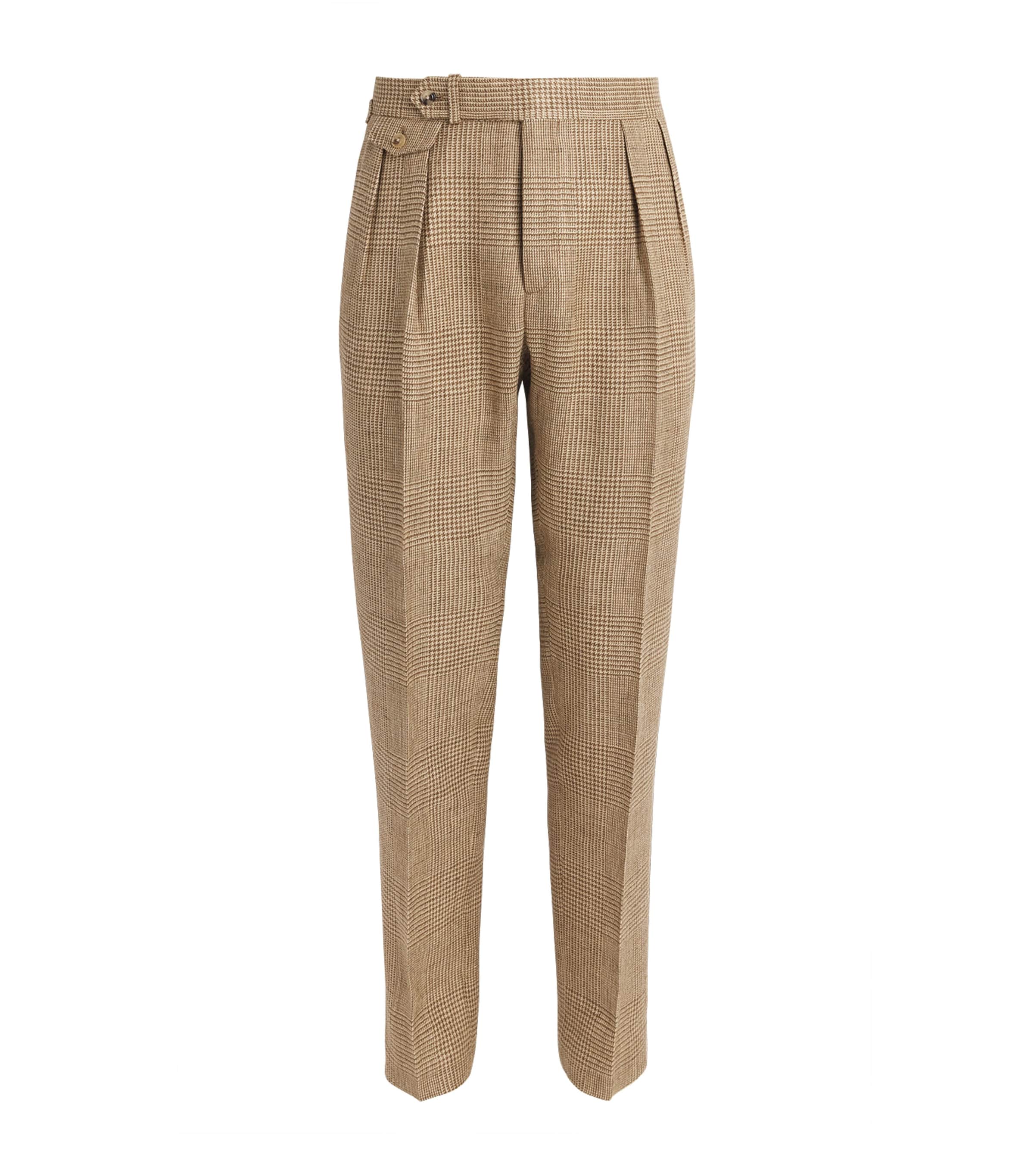 Polo Ralph Lauren Mens Silk-Blend Glen Plaid Trousers Brown/tan Image 1