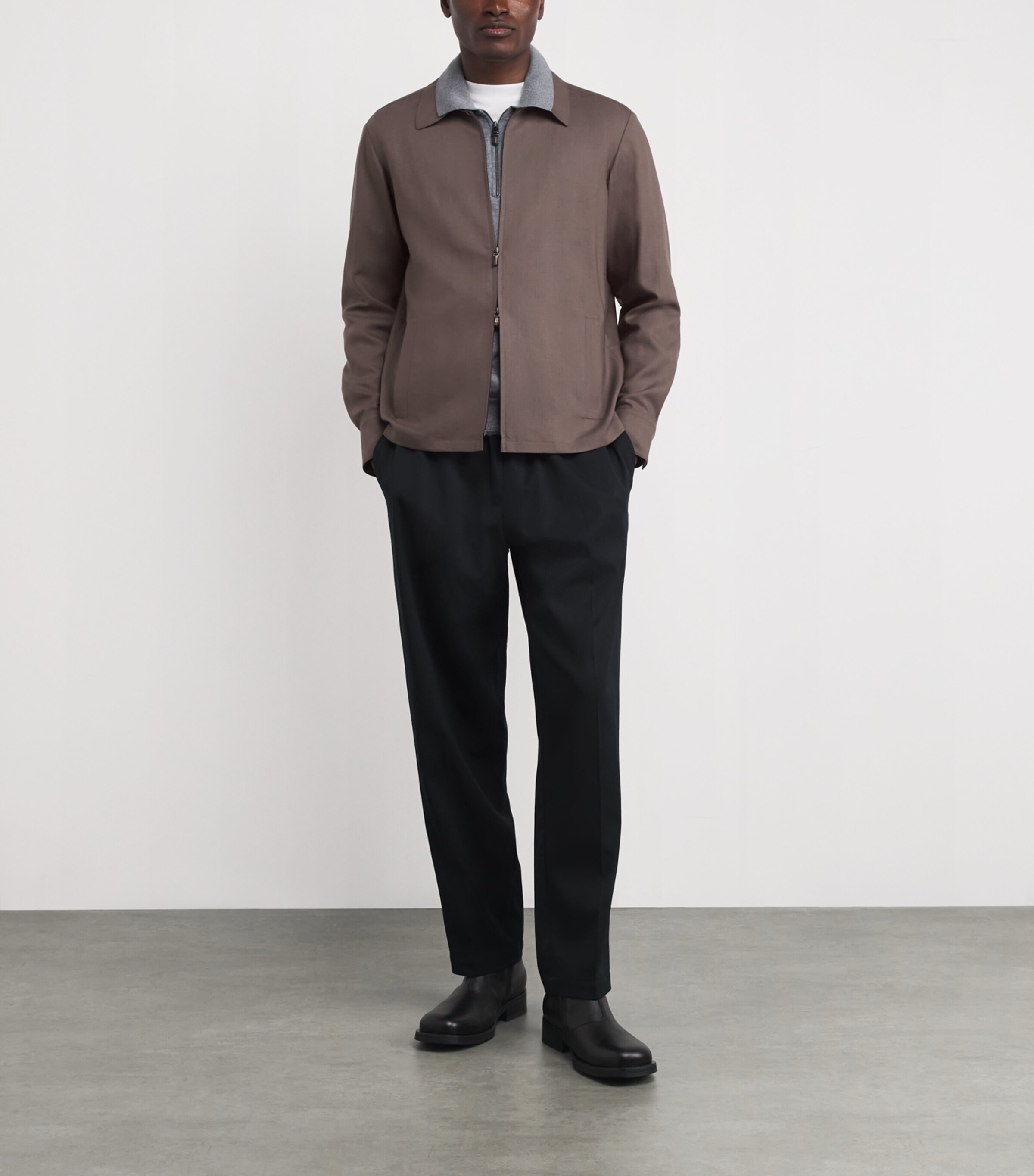 Colombo Mens Worsted Cashmere Shirt Jacket Dark Brown Image 2