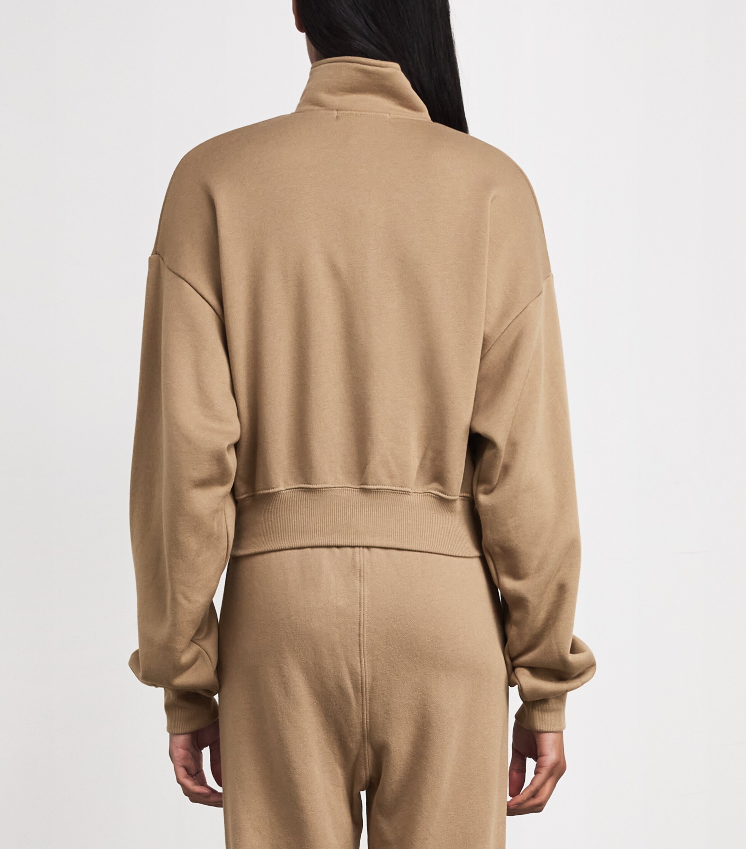 Cotton-Blend Half-Zip Cropped Sweatshirt TAUPE TPE Image 4