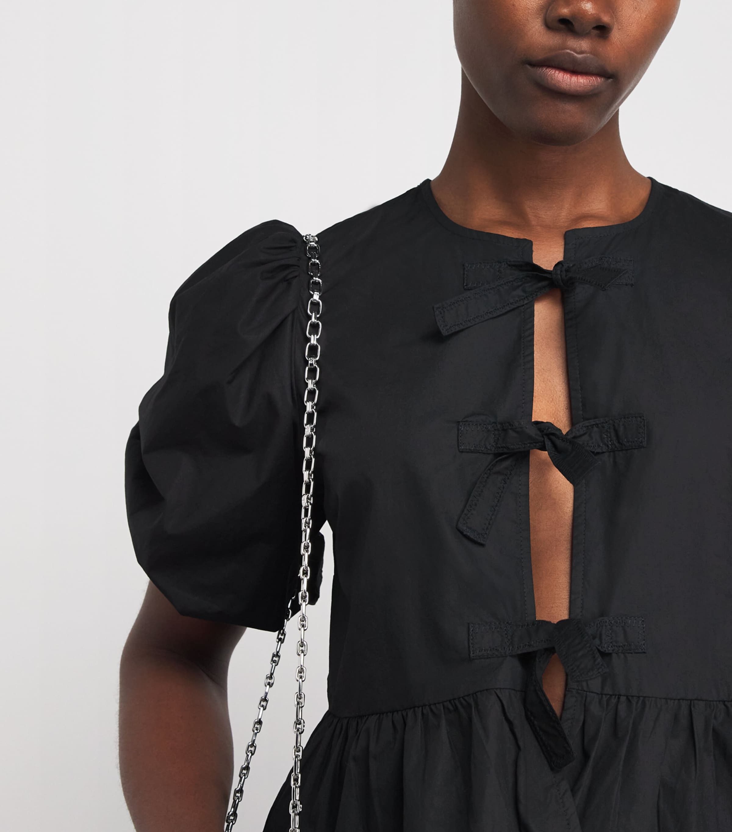 GANNI Womens Cotton Poplin Peplum Blouse Black Image 3