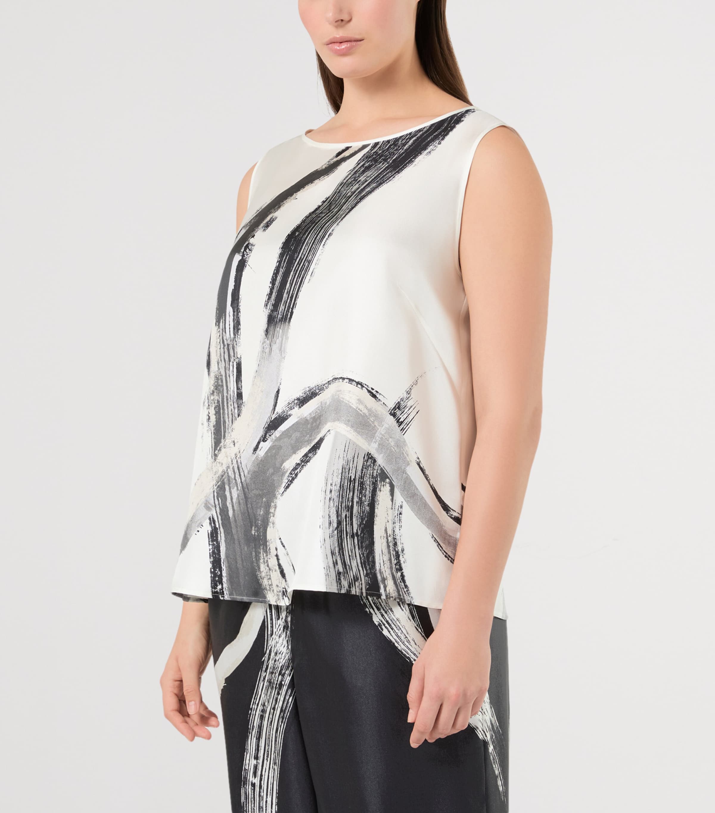 Marina Rinaldi Womens Silk Printed Blouse White Black Image 3