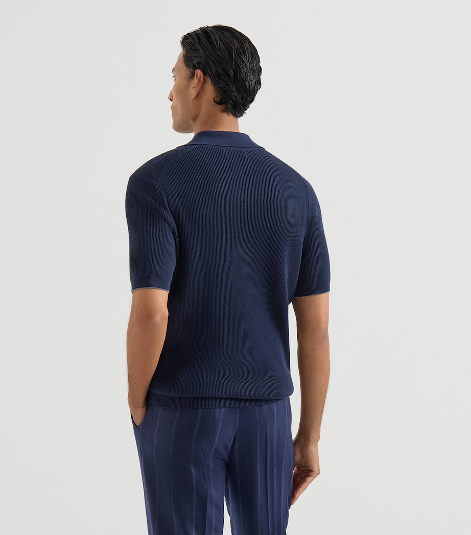 Brunello Cucinelli Mens Cotton Rib-Knit Polo Shirt Image 5