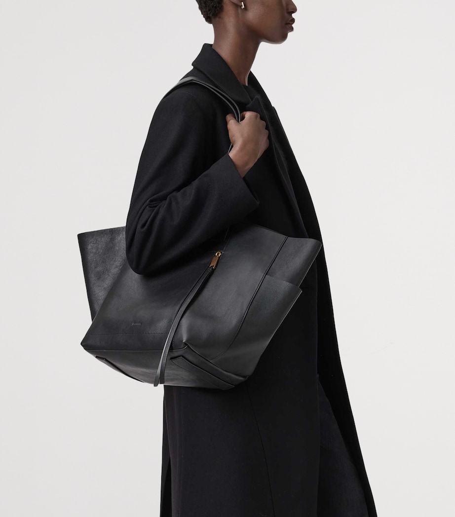 AllSaints Leather Alba East West Tote Bag Black Image 2