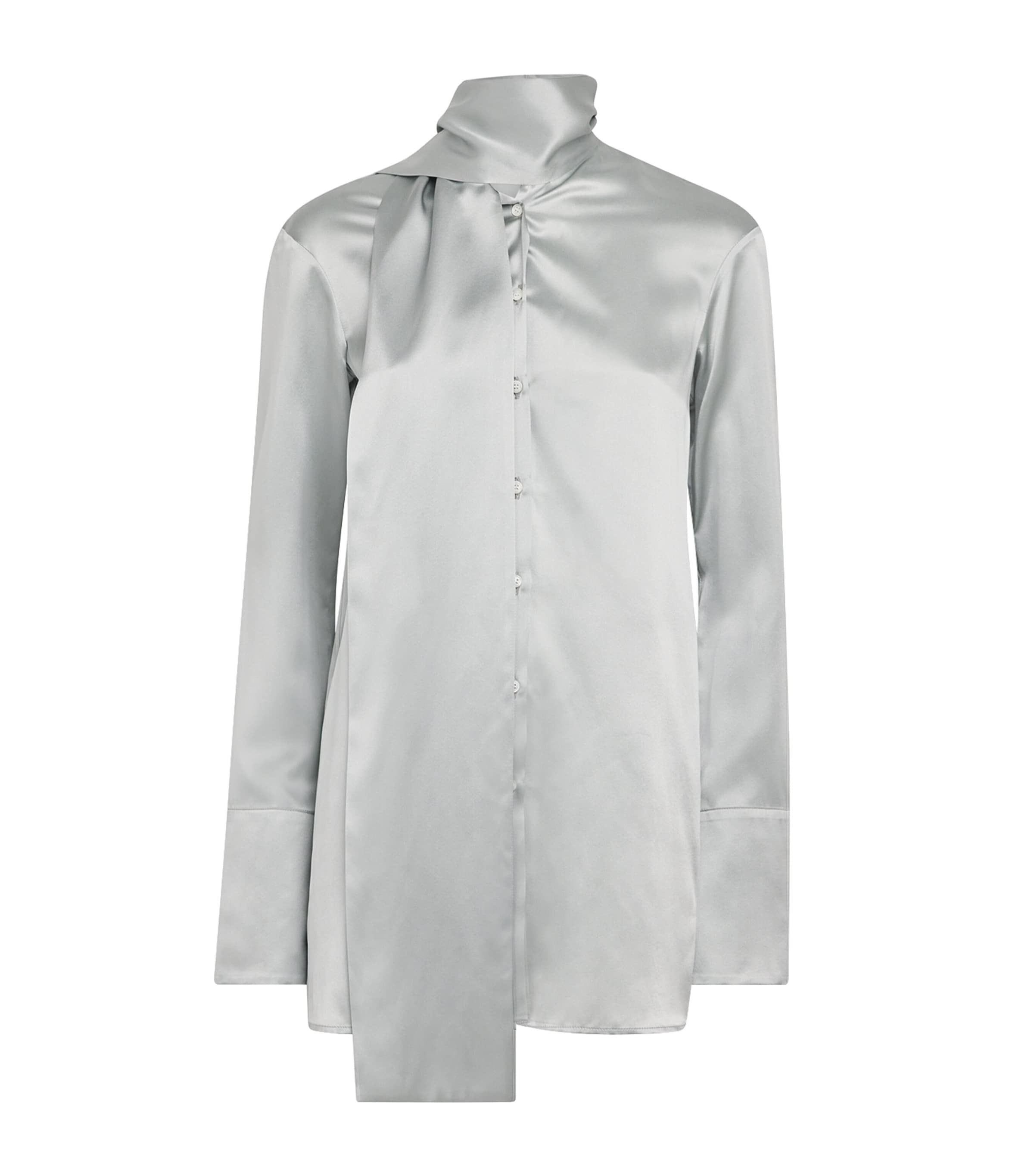 Laura Pitharas Womens Silk Neck-Tie Shirt Exclusive Ice Blue Image 1