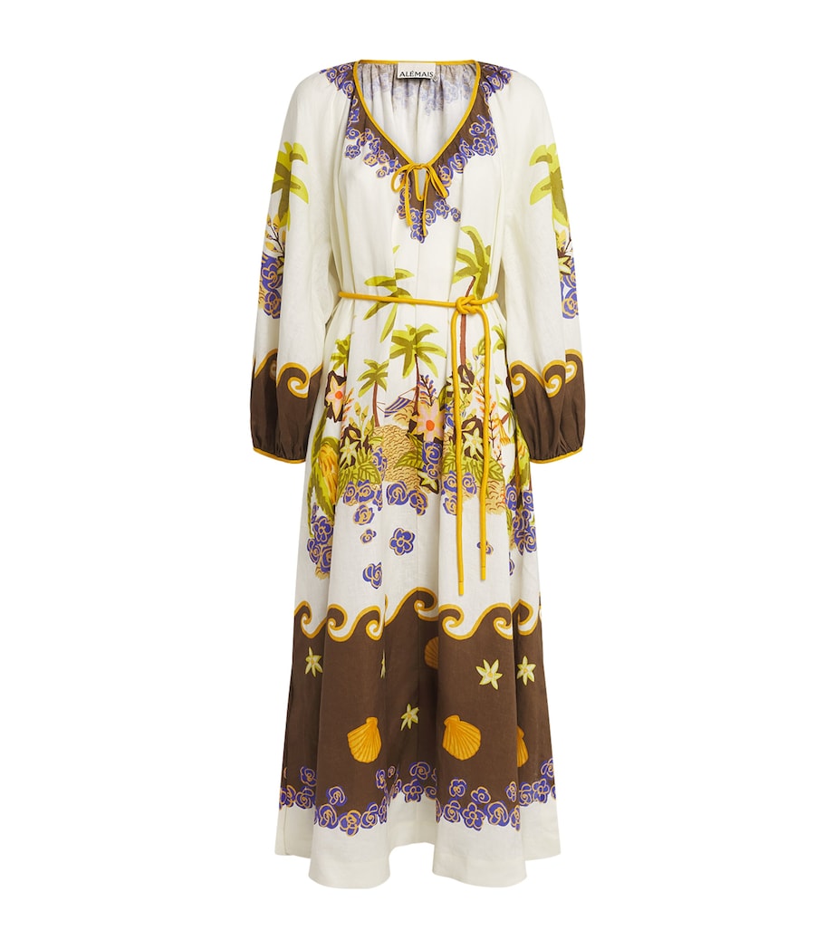 ALEMAIS Womens Linen Island Cove Tunic Dress Cream Image 1
