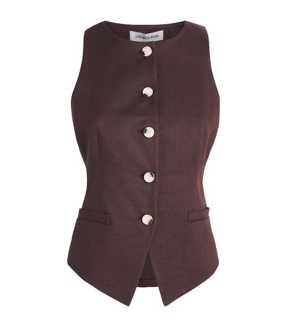 Veronica Beard Womens Linen-Blend Hartwell Waistcoat Dark Mocha Image 1
