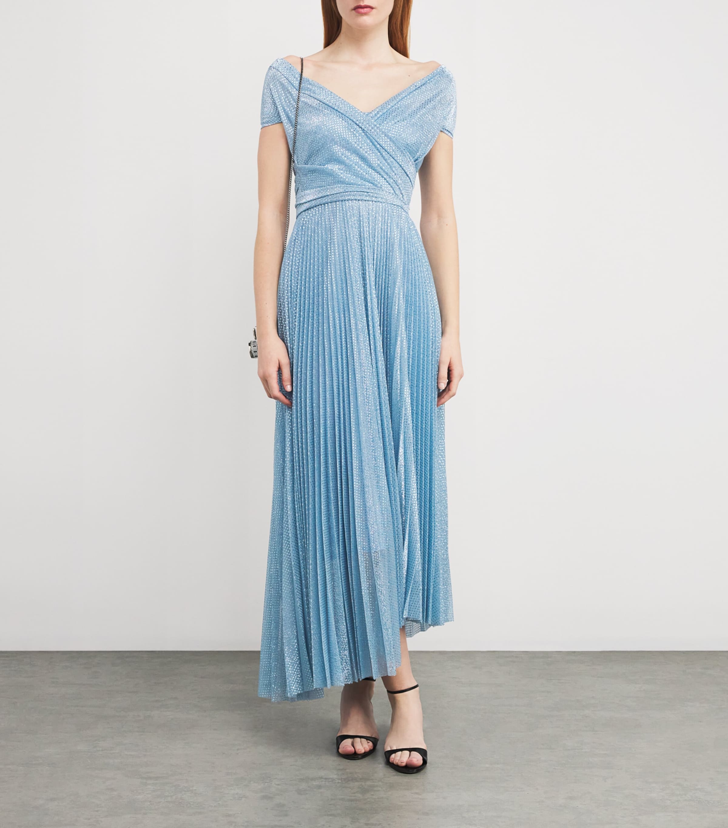Talbot Runhof Womens Sequinned Off-The-Shoulder Midi Dress Sky Image 2