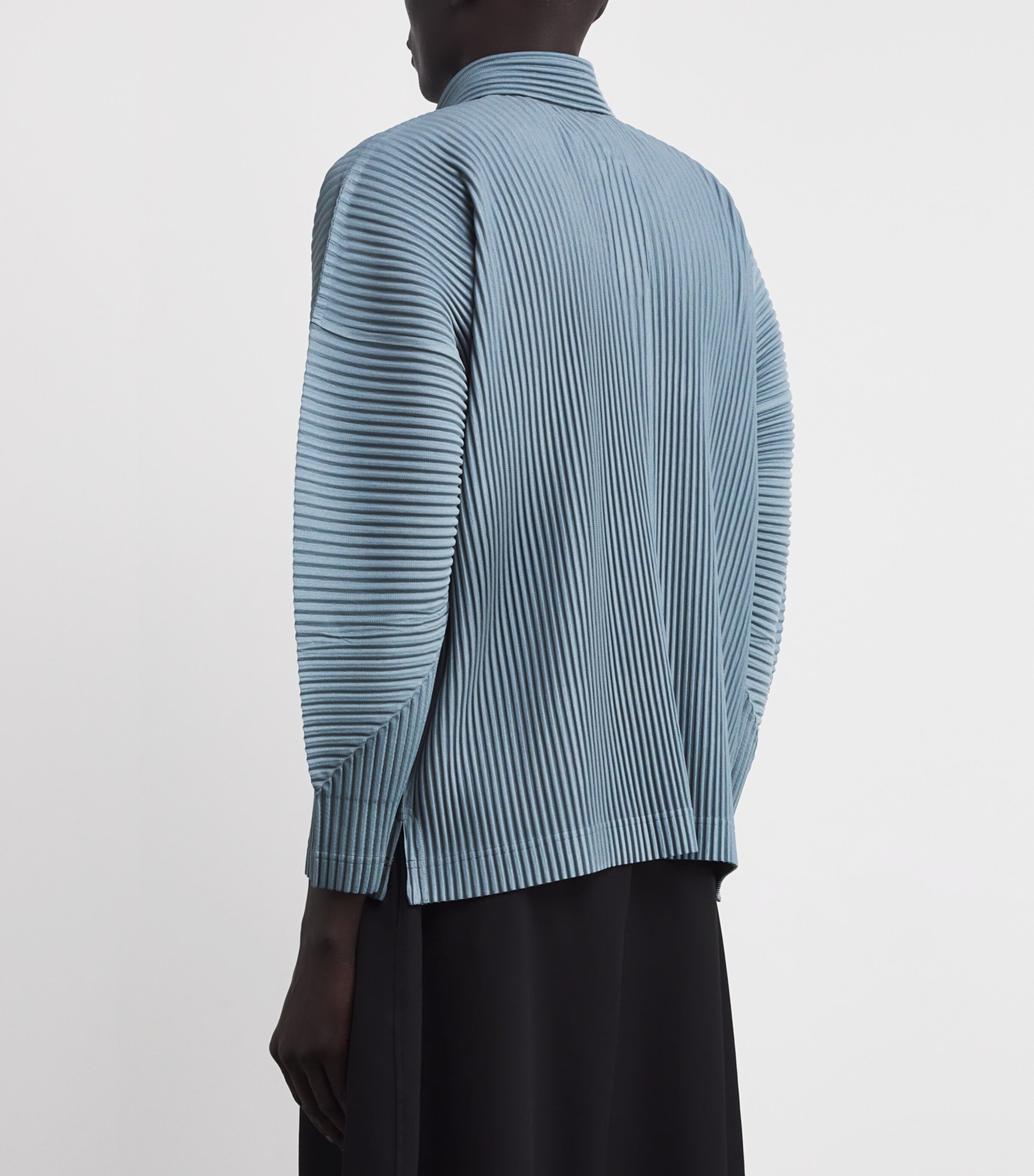 Homme Plissé Issey Miyake Mens Pleated Long-Sleeve Polo Shirt Slate Blue Image 4